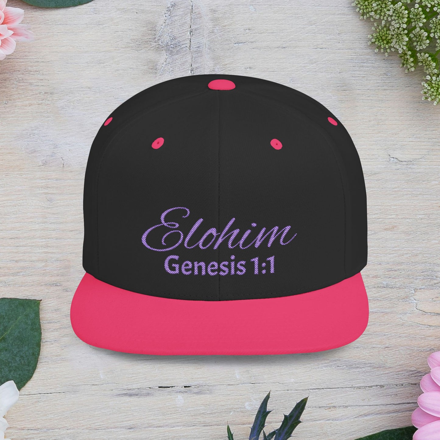 Purple 'Elohim' Snapback Cap - Faith-Inspired Flat Bill Hat, Baseball Hat, Perfect for Gifts, Daily Wear, Spiritual Events