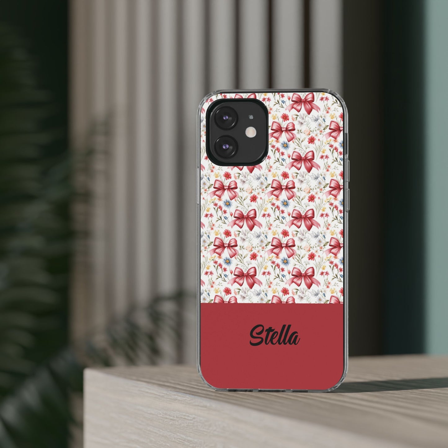 Personalized Rosette Coquette Floral Bow Clear iPhone, Samsung Cases — Custom Name Phone Cover