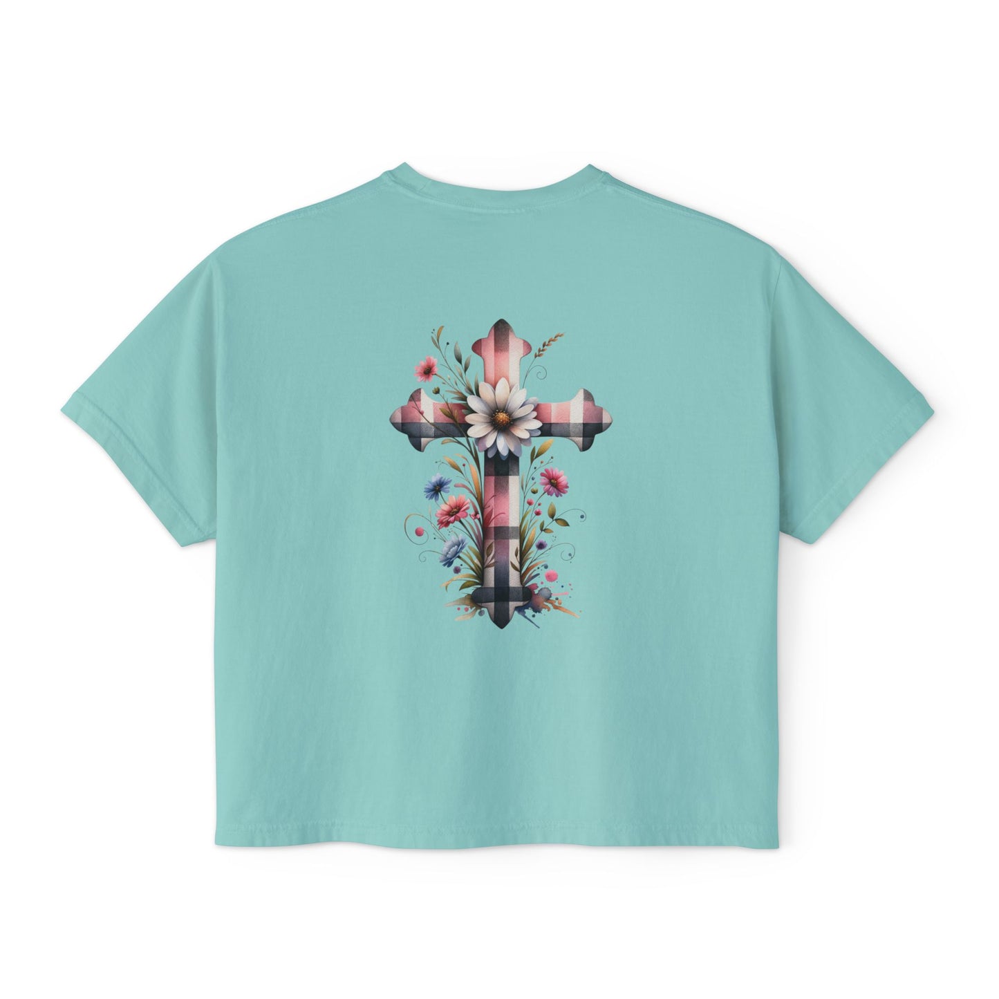 Faith and Floral Cross Women's Comfort Colors Boxy Tee