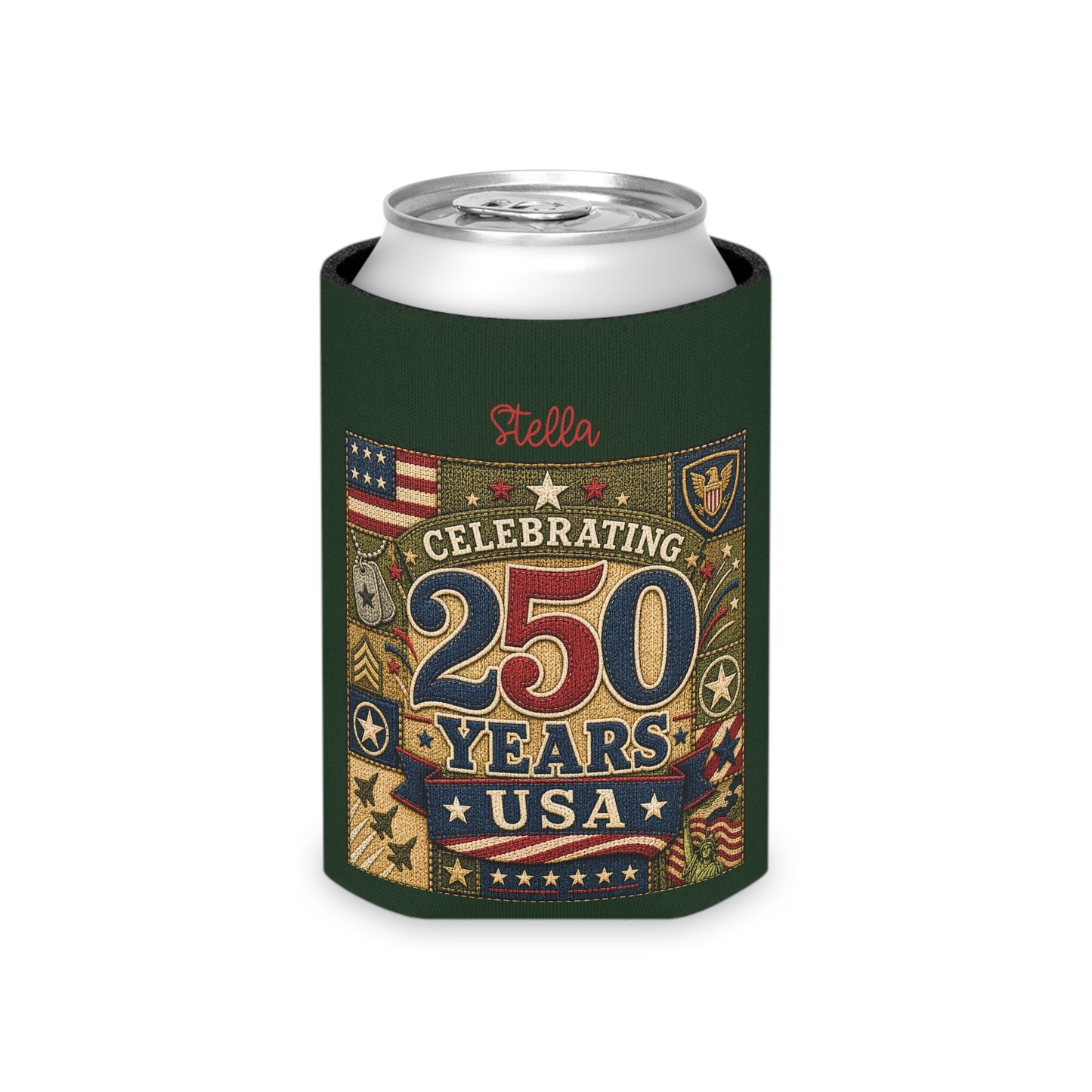 Personalized Can Cooler - "Celebrating 250 Years USA" Patriotic Can Koozie