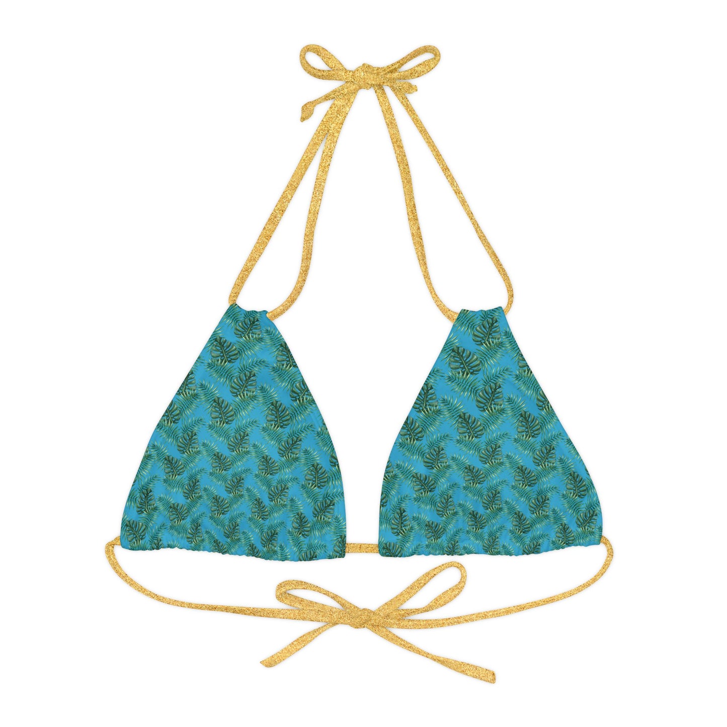Turquoise Tropical Bliss Strappy Triangle Bikini Top (AOP)- (PY)