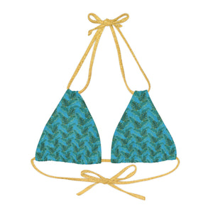 Turquoise Tropical Bliss Strappy Triangle Bikini Top (AOP)- (PY)