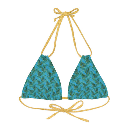 Turquoise Tropical Bliss Strappy Triangle Bikini Top (AOP)- (PY)