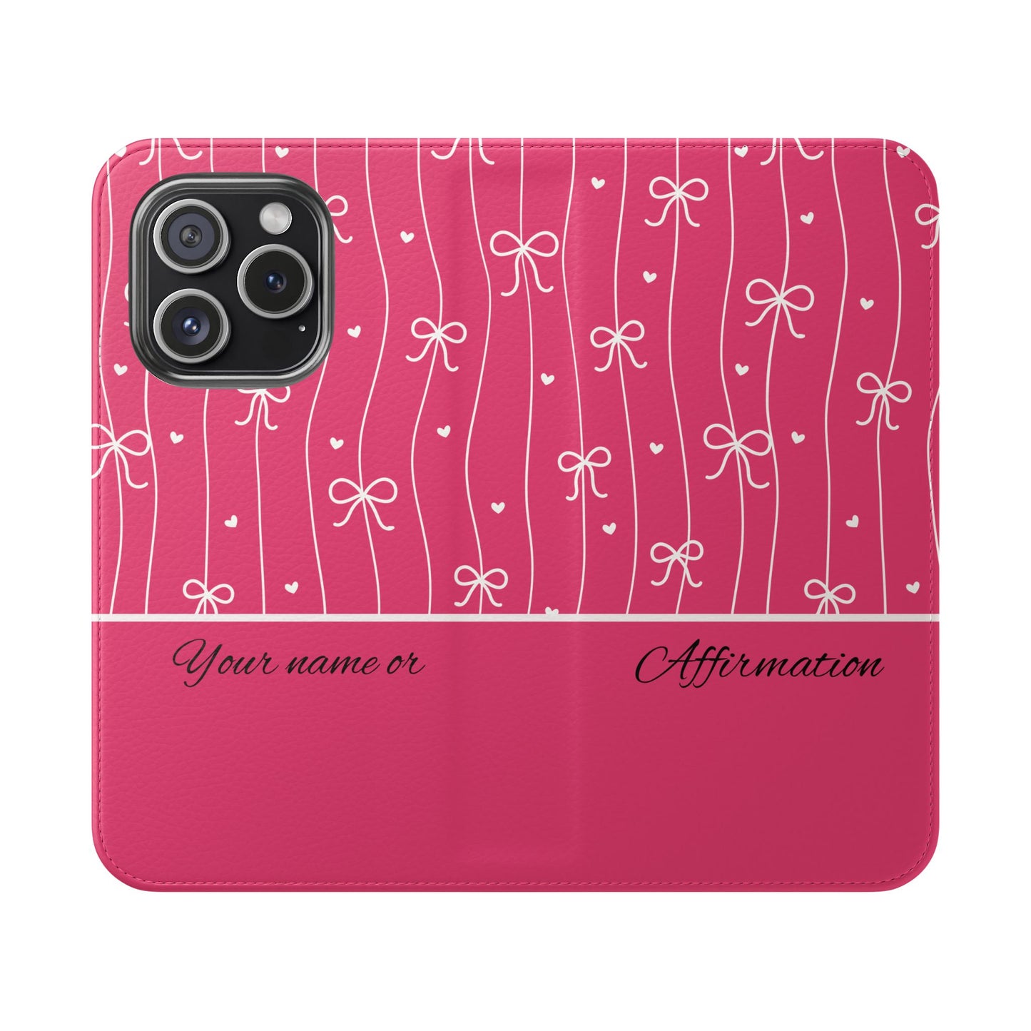 Personalized Pink Bow Coquette Flip iPhone and Samsumg Case — Custom Name or Affirmation Wallet Cover