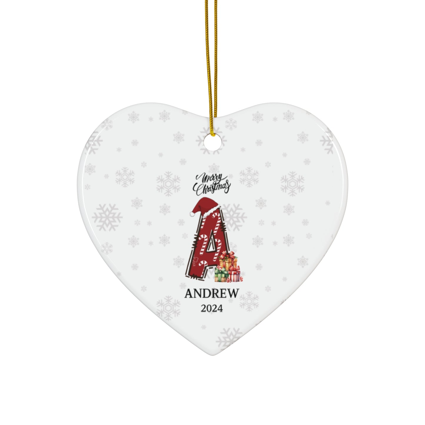 Personalized Initial Candy Cane ''A'' Ceramic Ornament- 4 shapes