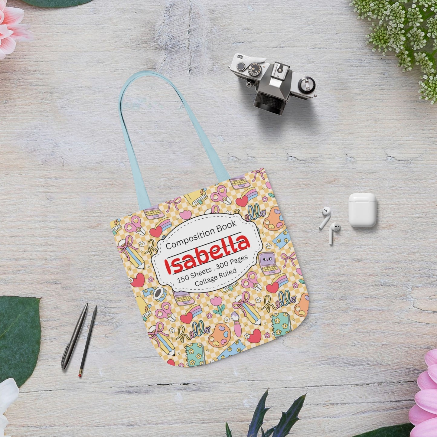 Personalized Doodle Daydream Composition Book Inspired Canvas Tote Bag with Colorful Straps, Cute School Bag, Eco-Friendly Tote, Back to School Shopping Bag, Teacher Gift Idea