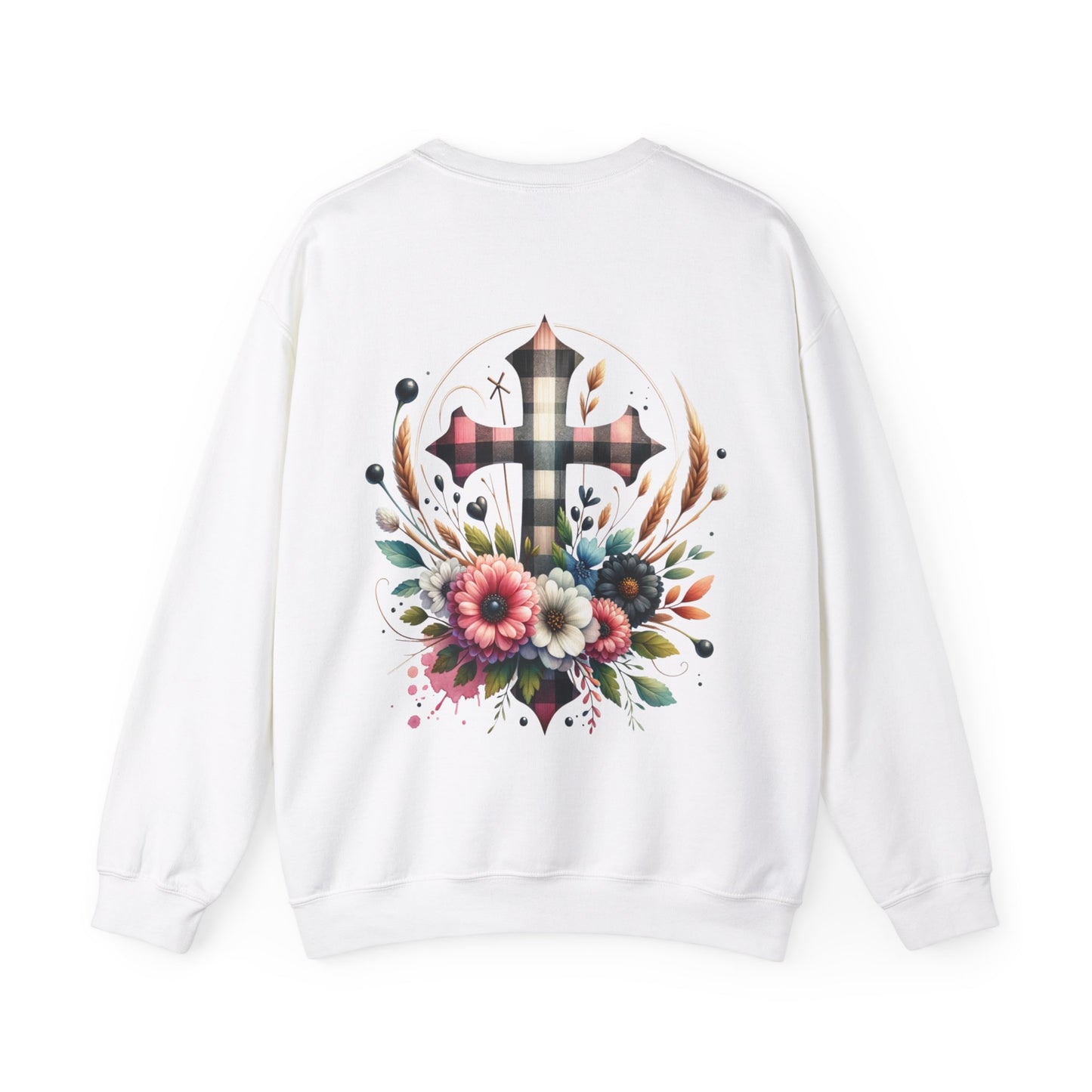 Faith and Floral Cross Unisex Heavy Gildan Blend™ Crewneck Sweatshirt.