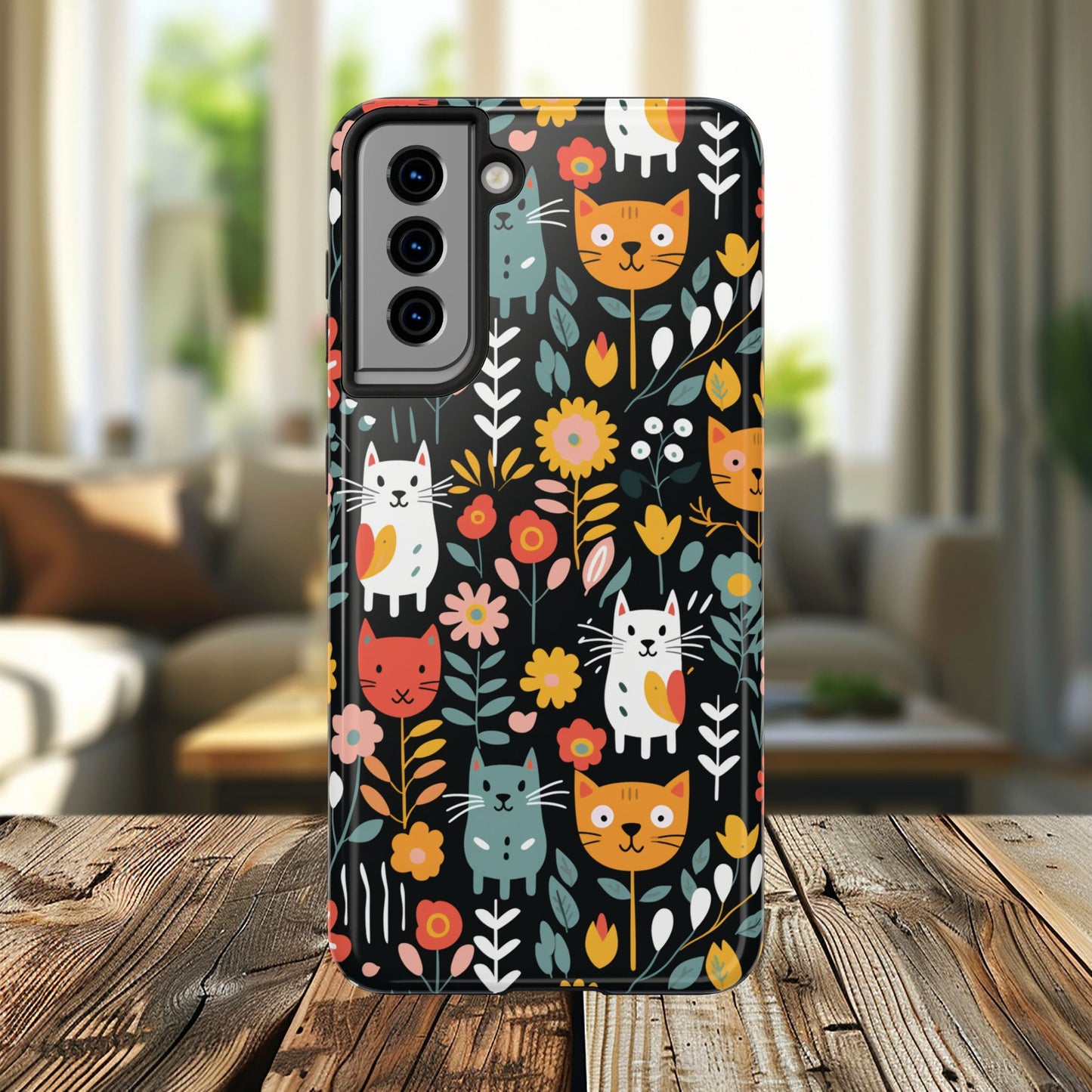 Whimsical Feline Garden iPhone and Samsung Tough Phone Cases,