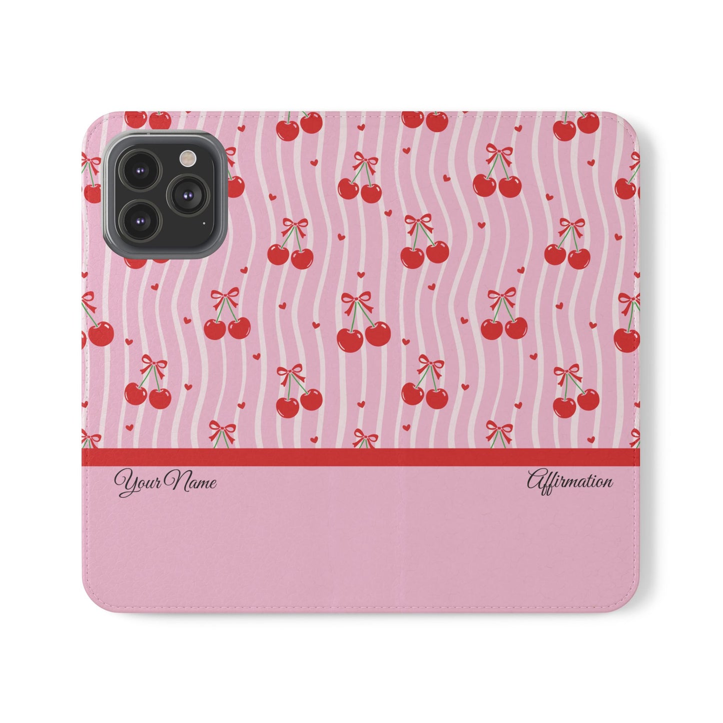 Personalized Cherry Blossom Dreams Flip iPhone and Samsung Cases — Wallet Folio with Name & Affirmation.