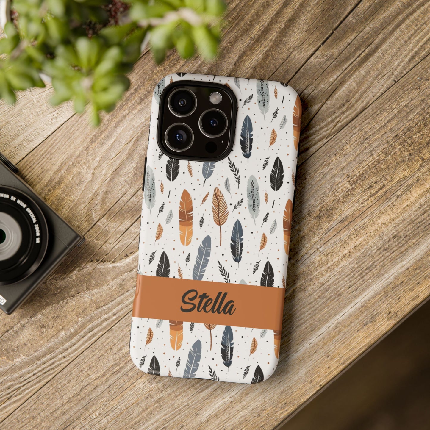 Personalized Whispering Feathers Samsung, Google Pixel and iPhone Case, Custom Name Case.