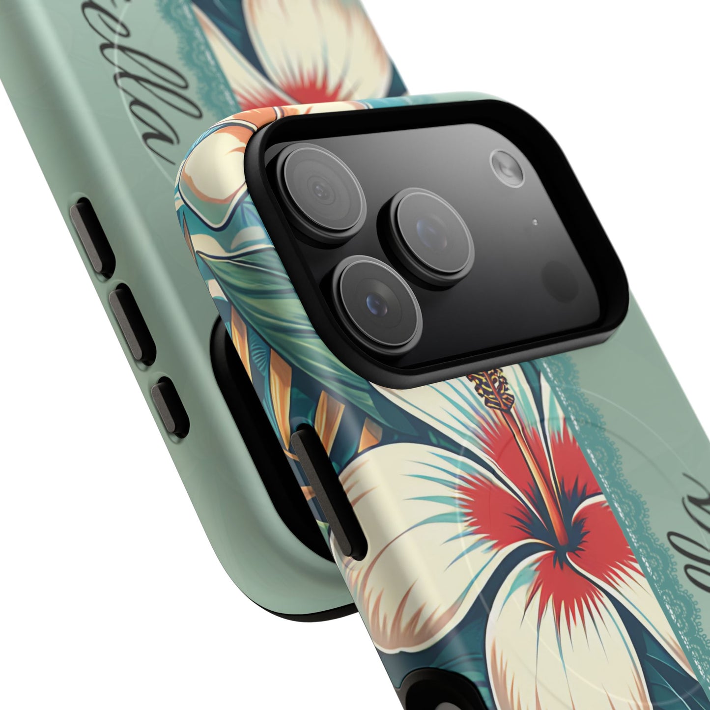 Personalized Tropical Floral Phone Case – Stylish Tough Magnetic Cases for iPhone, Customizable with Names, Perfect Gift for Nature Lovers