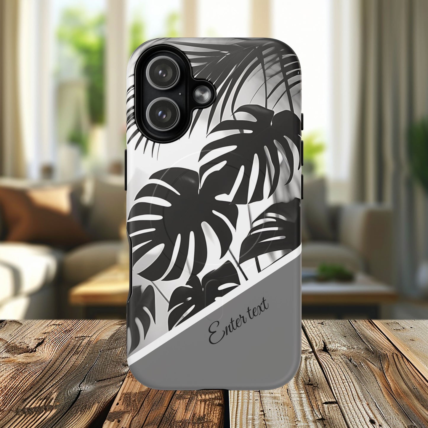 Personalized Monochrome Monstera Tropical Phone Case - Tough Magnetic MagSafe® Cases, Gifts for Nature Lovers, Stylish Phone Accessories, Gifts for Her.