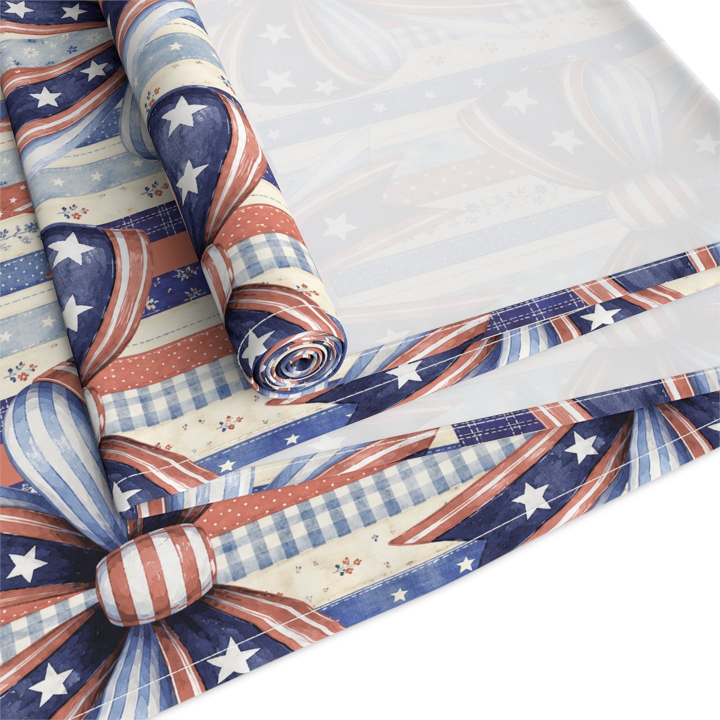 Patriotic Ribbon Table Runner — American Flag Stars & Stripes Cotton-Blend