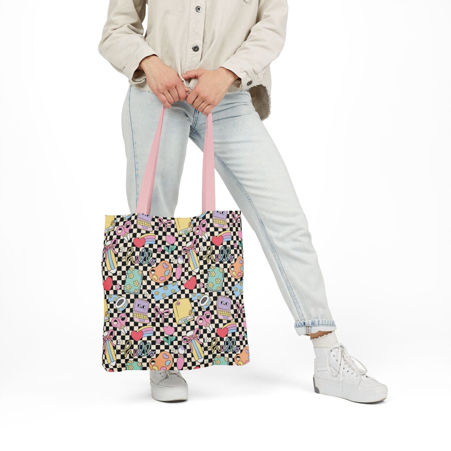 Personalized Black Doodle Daydream Composition Book Inspired Canvas Tote Bag with Colorful Straps, Cute School Bag, Eco-Friendly Tote, Back to School Shopping Bag, Teacher Gift Idea