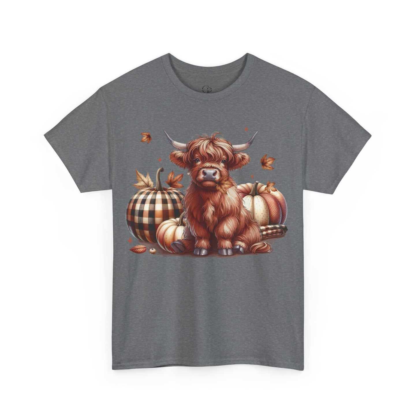 Autumn Highland Cow Charm Unisex Heavy Cotton Tee