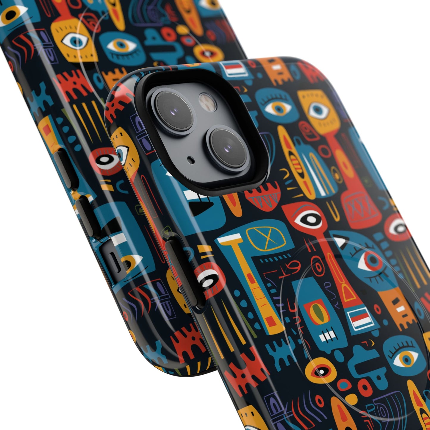 Urban Totem Vibe Tough iPhone Magnetic Case, Colorful Bohemian Art, Unique Gift for Him/Her, Holiday Accessory, iPhone Protection, MagSafe iPhone Case.