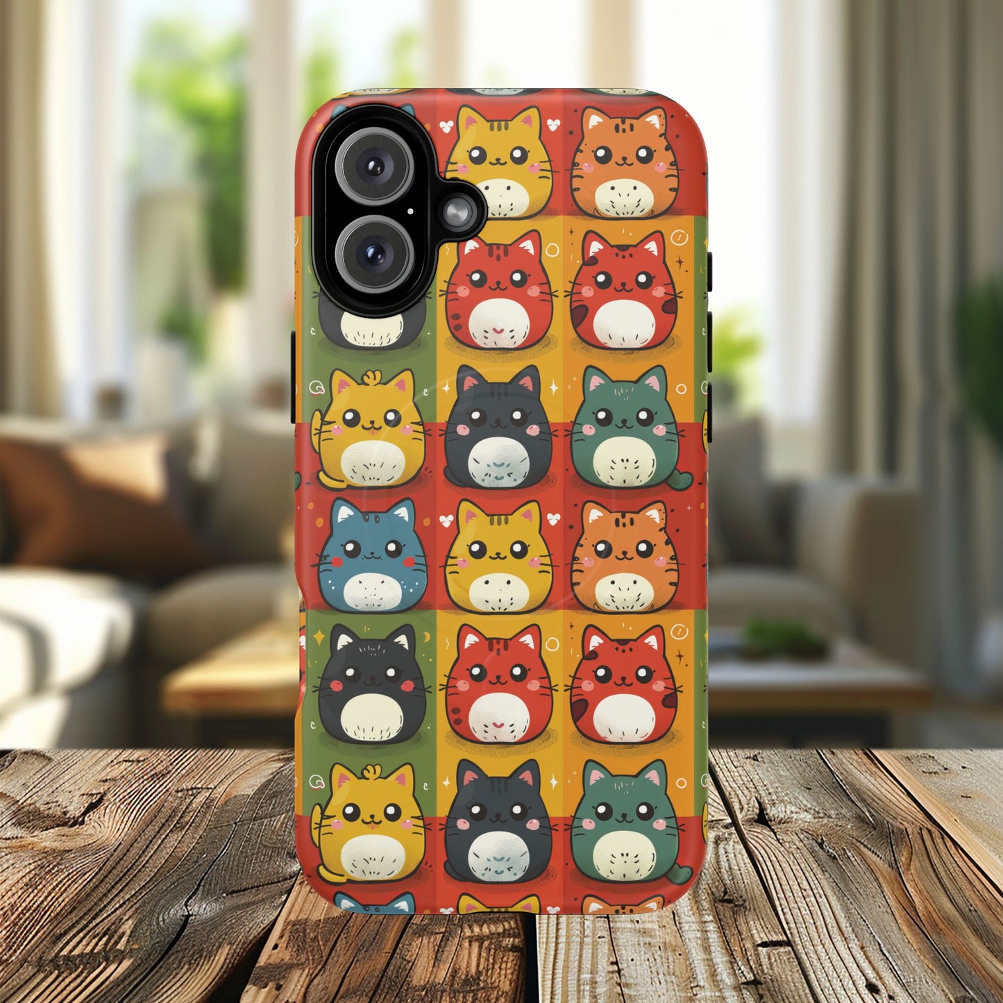 Cute Kawaii Cat iPhone Case, Tough Magnetic iPhone Case, Animal Lover Gift, Kawaii iPhone Cover, Fun Cat Design