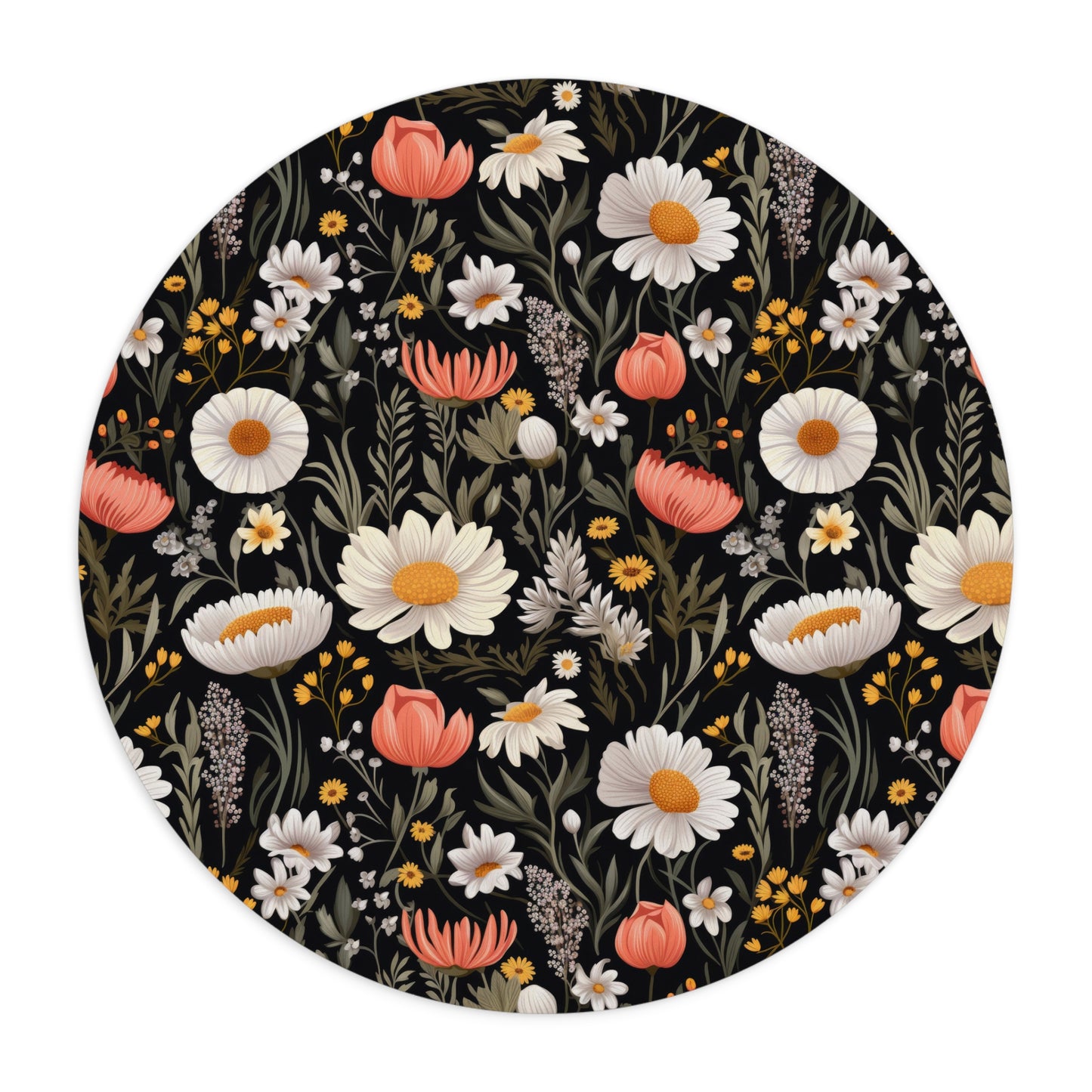 Blossom Elegance: Noir Garden Mouse Pad - Stylish Desk Accessory for Home and Office