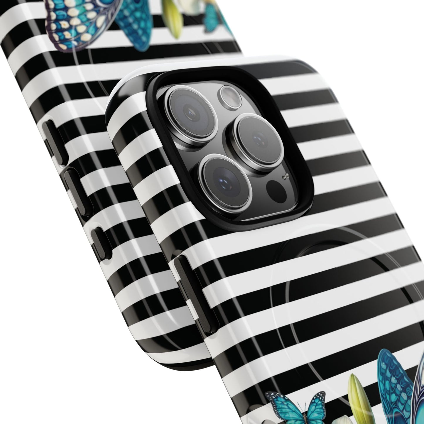 Daffodil Flutter Tough iPhone Magnetic Case, Floral iPhone Accessories, Stylish iPhone Cover, Black Striped Design, Gift for Her, Trendy iPhone