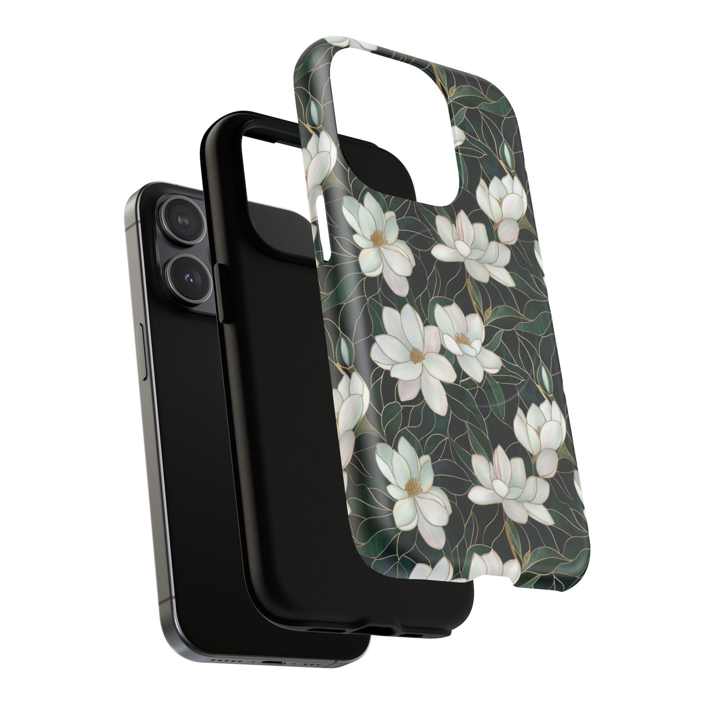 Midnight Magnolia Tough iPhone Magnetic Case, Stylish Stained Glass iPhone Protection, Nature Lover Gift, Spring Vibes