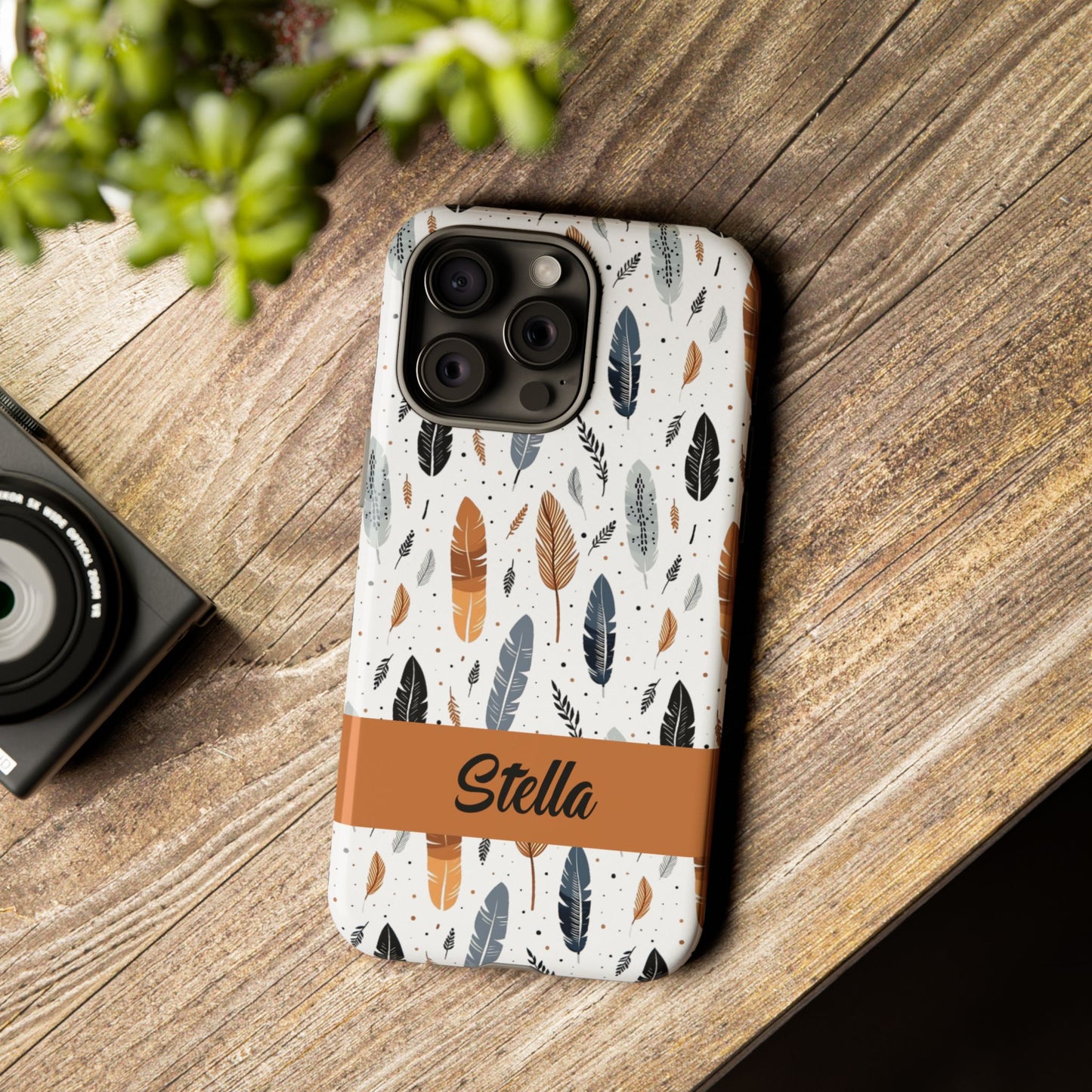 Personalized Whispering Feathers Samsung, Google Pixel and iPhone Case, Custom Name Case.