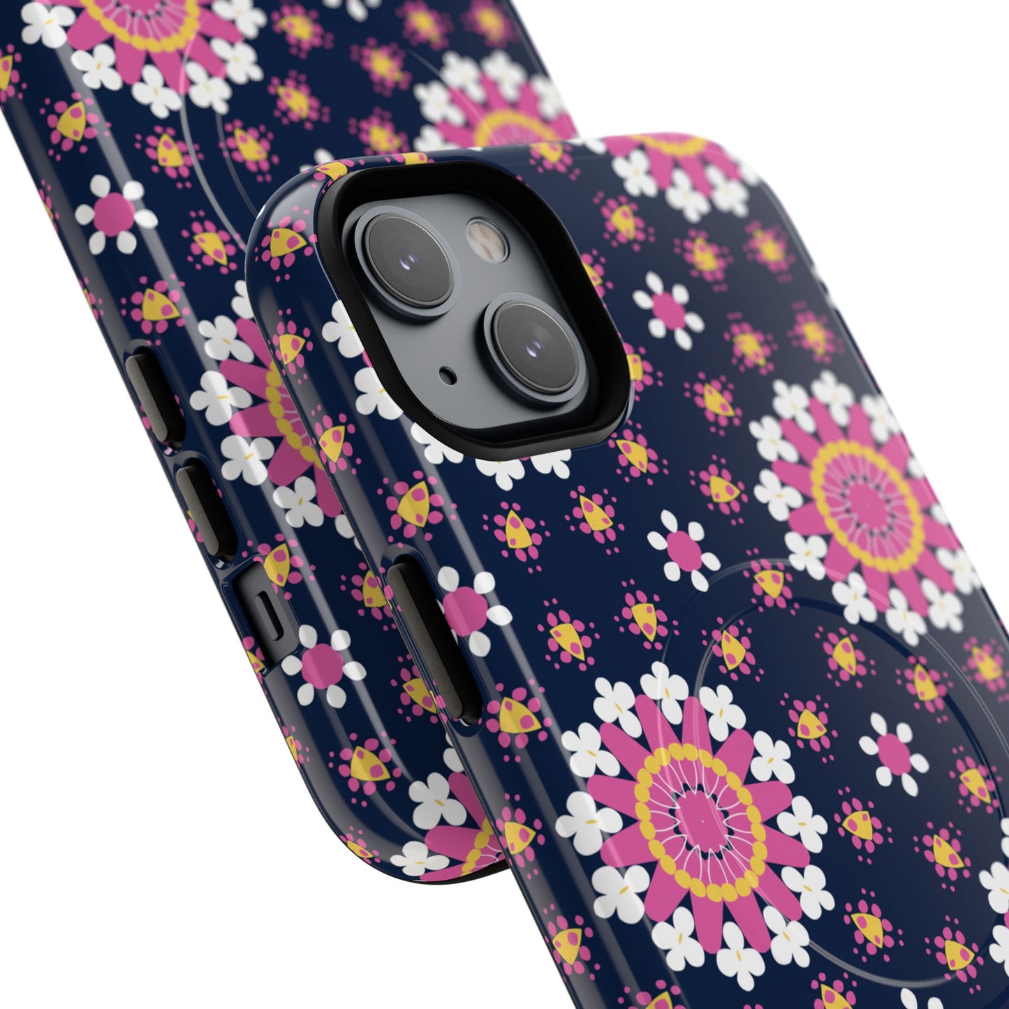 Midnight Mandala Bloom Tough iPhone Magnetic Case, Vibrant Design for Protection, Gift for Her, Trendy Accessory, Floral MagSafe iPhone Cover, Birthday, & Everyday Use
