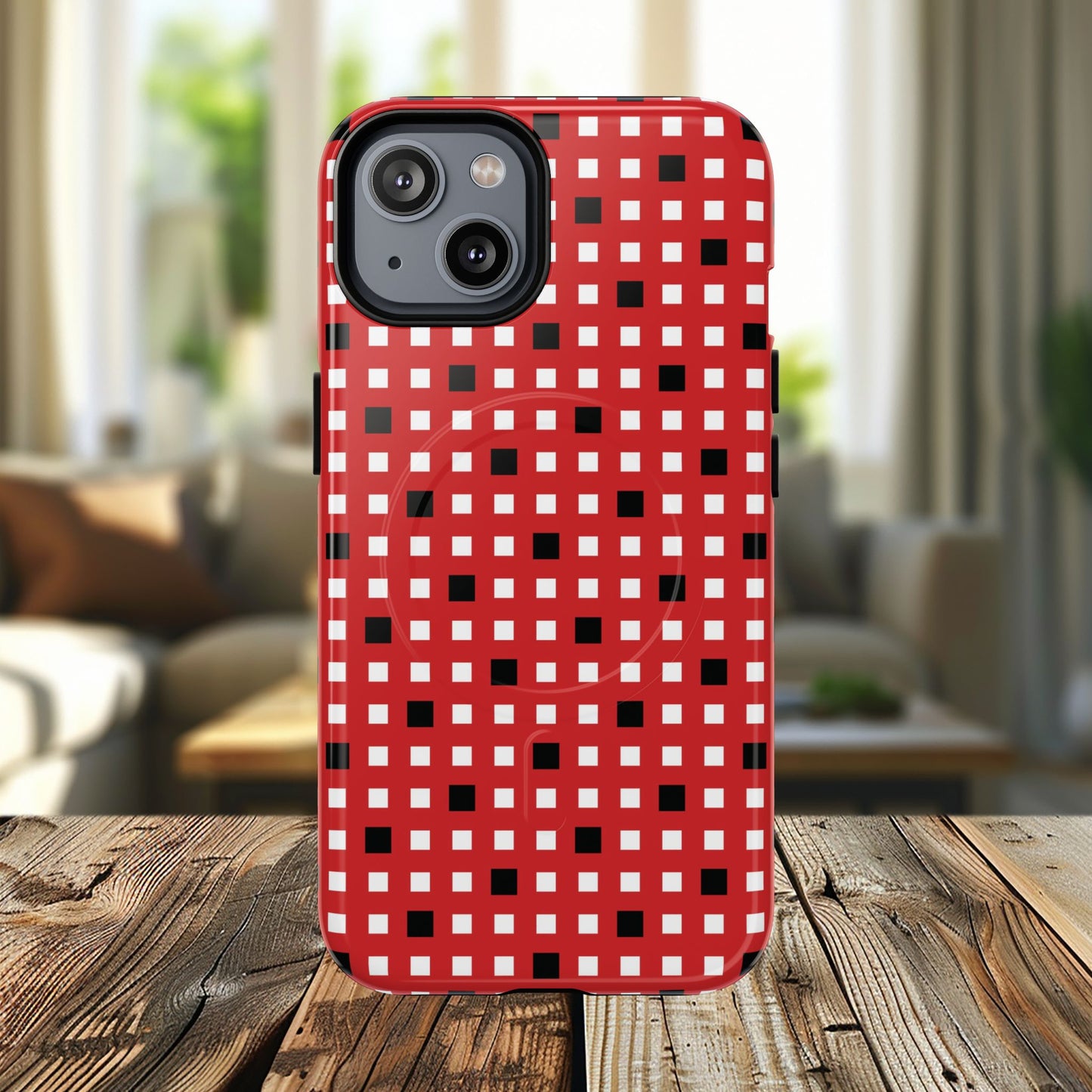 Crimson Gridlock Tough iPhone Magnetic Cases, Durable iPhone Accessories, Gift for Tech Lovers, Modern Design