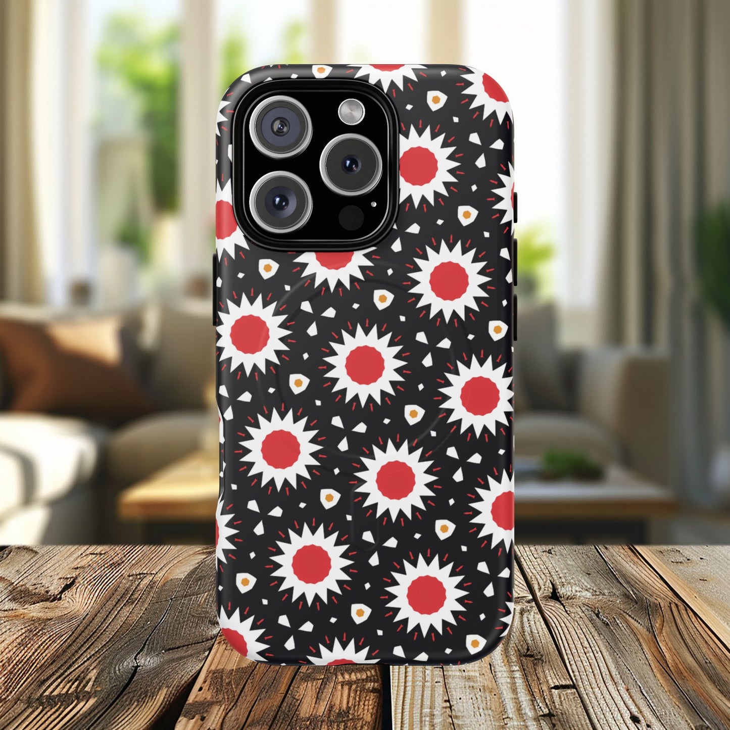 Crimson Spark Radiance Bold Floral Magnetic iPhone Cases, Stylish Tough Cases, Unique iPhone Accessories, Perfect Gift for Her, Trendy Tech Gear.