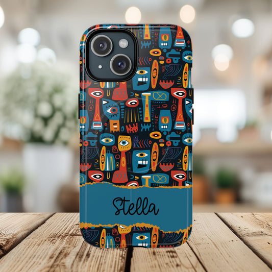 Personalized Tough MagSafe Magnetic iPhone Case — Colorful Abstract Totem Custom Name