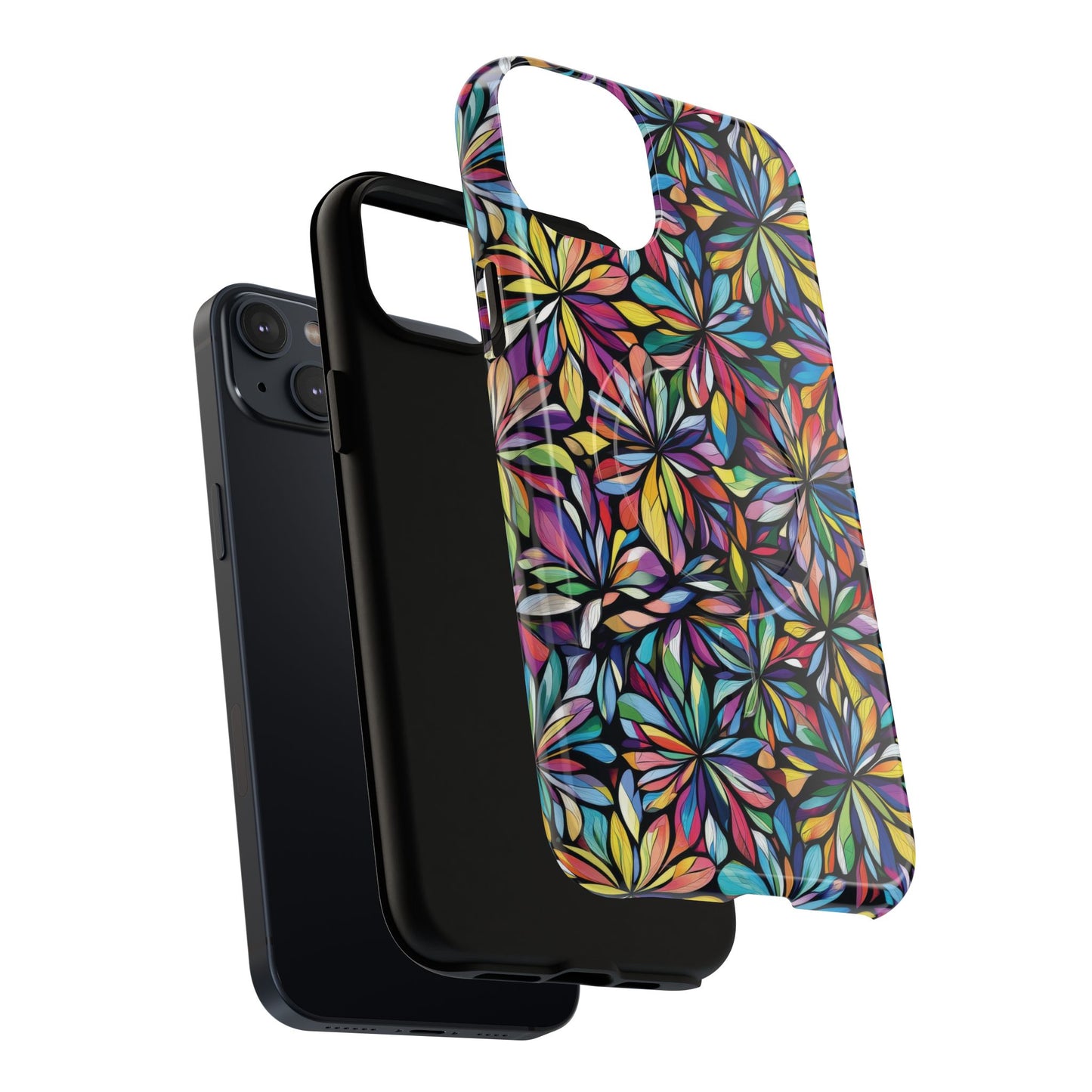 Prism Petal Burst Tough Magnetic iPhone Case, Colorful iPhone Case, Unique Gift for Flower Lovers, Stylish stained Glass Accessory