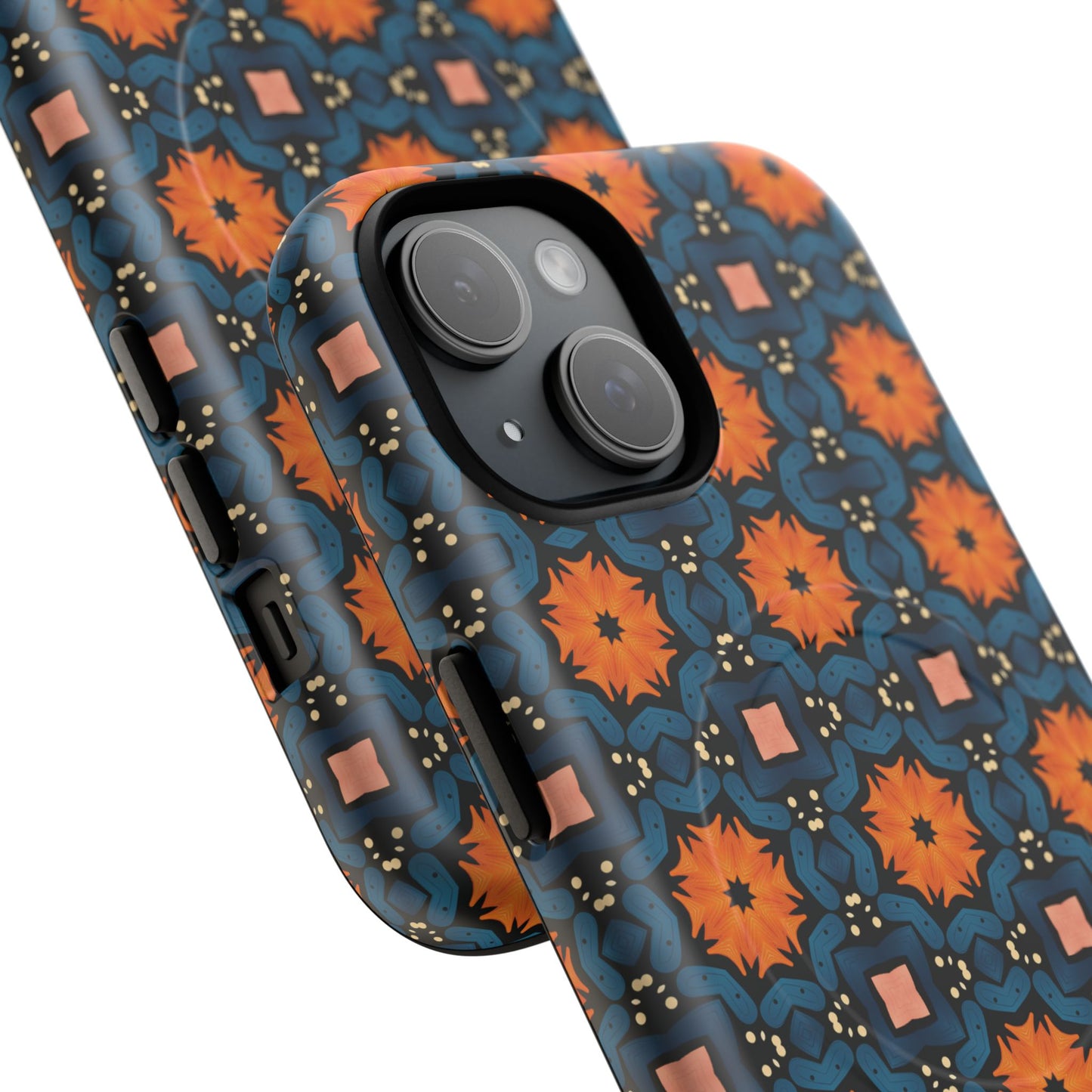 Saffron Tile Bloom Vibrant Floral Tough Magnetic iPhone Case, Durable iPhone Cover, Gift for Her, Floral Design, Unique iPhone Protection.