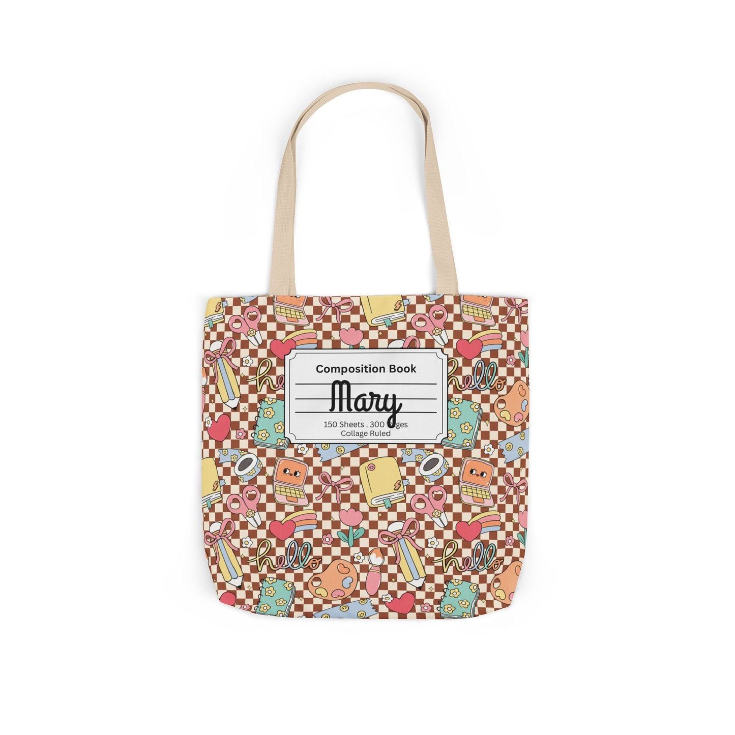 Personalized Brown Doodle Daydream Composition Book Inspired Canvas Tote Bag with Colorful Straps, Cute School Bag, Eco-Friendly Tote, Back to School Shopping Bag, Teacher Gift Idea