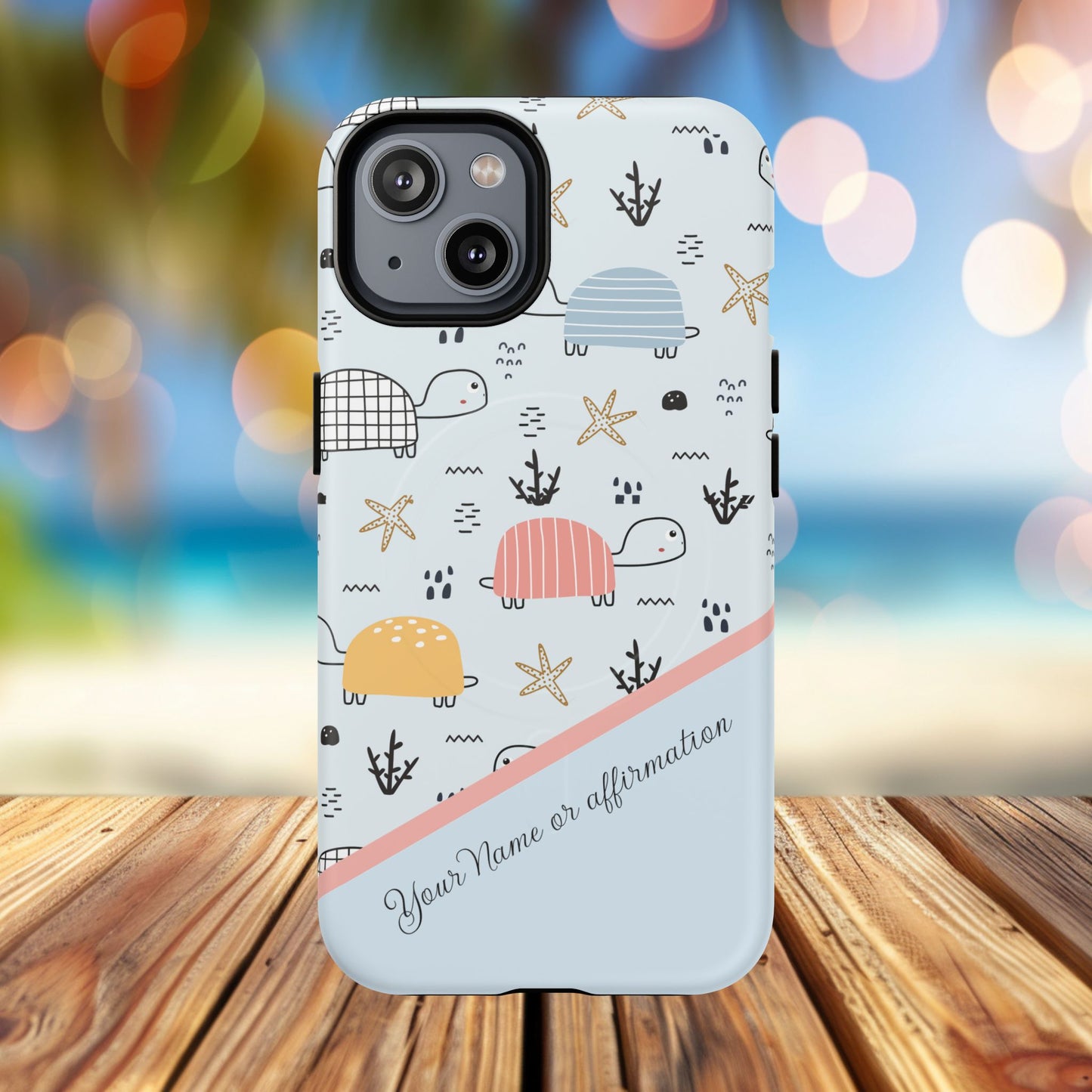 Personalized Cute Turtle Tough Magnetic MagSafe® Cell Cover, Ocean Theme Case, Sea Life Gift for Beach Lovers, iPhone® 13, 14, iPhone 15, iPhone 16, iPhone 17, Pro, Pro Max, Plus Cases.