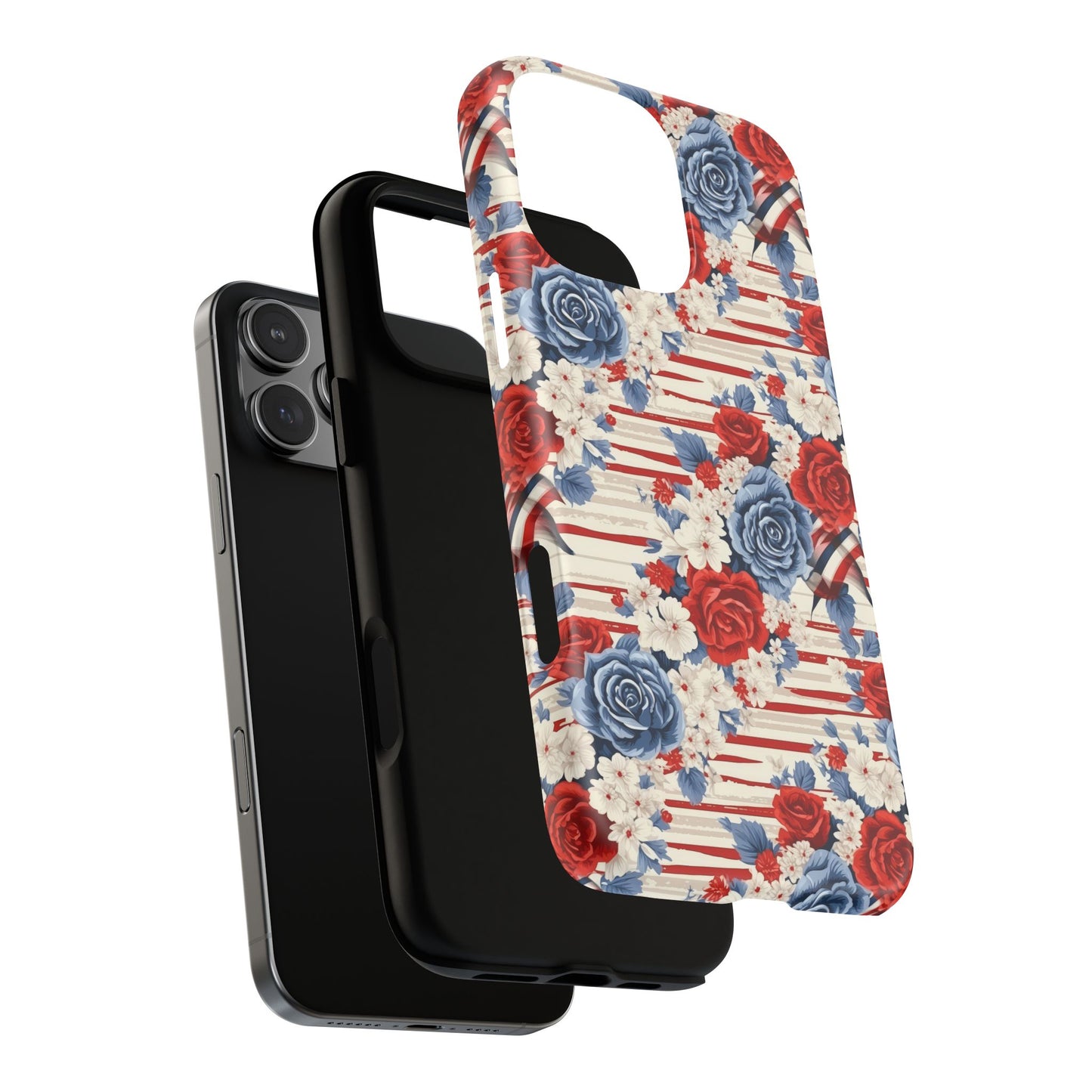 Floral Freedom Tough iPhone Magnetic Case, Red Blue Flower Design,  iPhone MagSafe® compatibility Cover, Best Gift for Her, Holiday Present