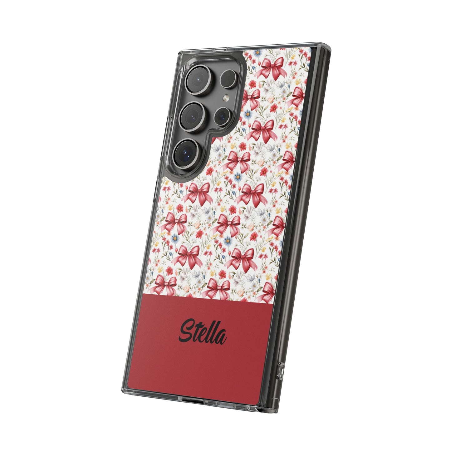 Personalized Rosette Coquette Floral Bow Clear iPhone, Samsung Cases — Custom Name Phone Cover