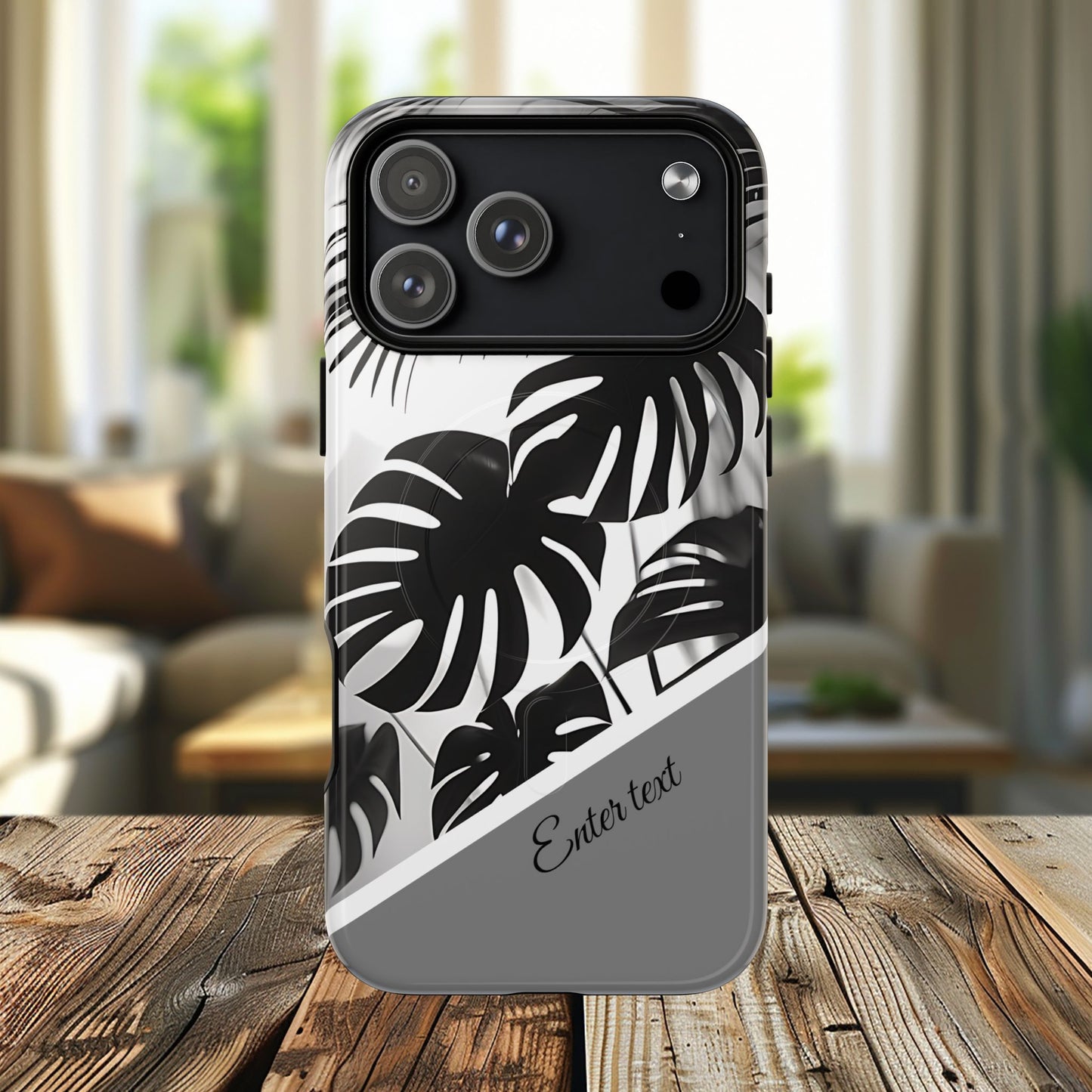 Personalized Monochrome Monstera Tropical Phone Case - Tough Magnetic MagSafe® Cases, Gifts for Nature Lovers, Stylish Phone Accessories, Gifts for Her.