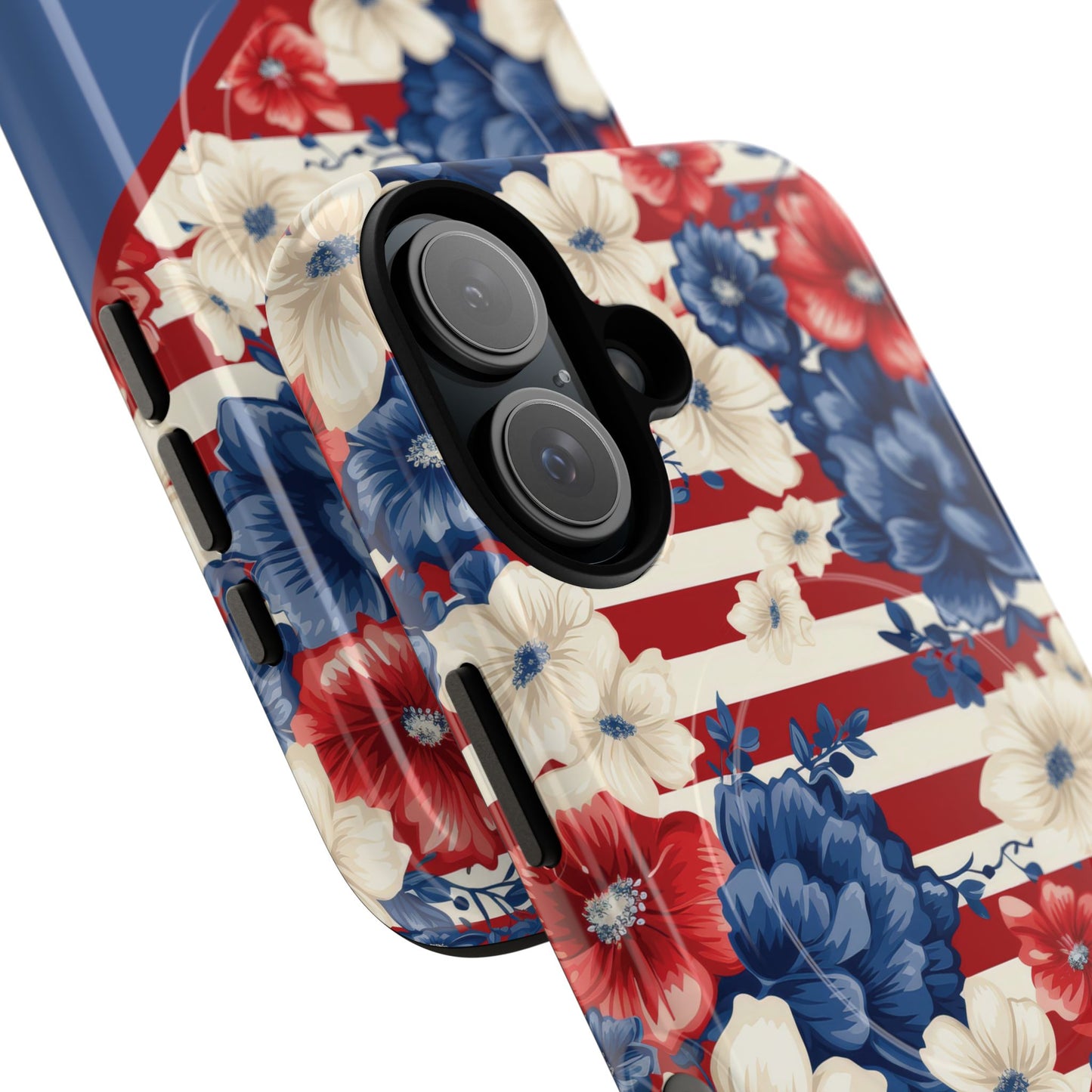 Personalized Stars, Stripes & Petals Tough Magnetic MagSafe Case, Patriotic Cover, Floral Design, Durable Protection, Gift for Her, Summer Vibes