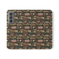 Book Stack Floral Flip iPhone and Samsung Phone Case — Vintage Library Wallet Cover.