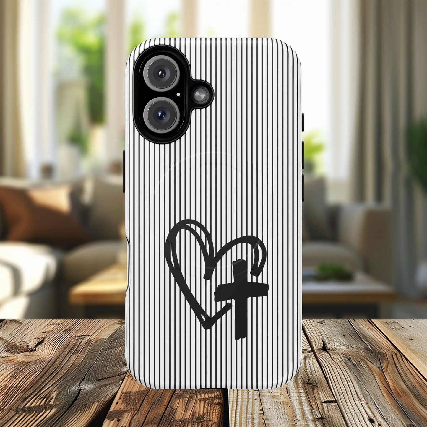 Tough Magnetic Phone Case with Heart & Cross Design, Durable Phone Cover, Unique Gift for Her, Stylish Accessory, Everyday Use