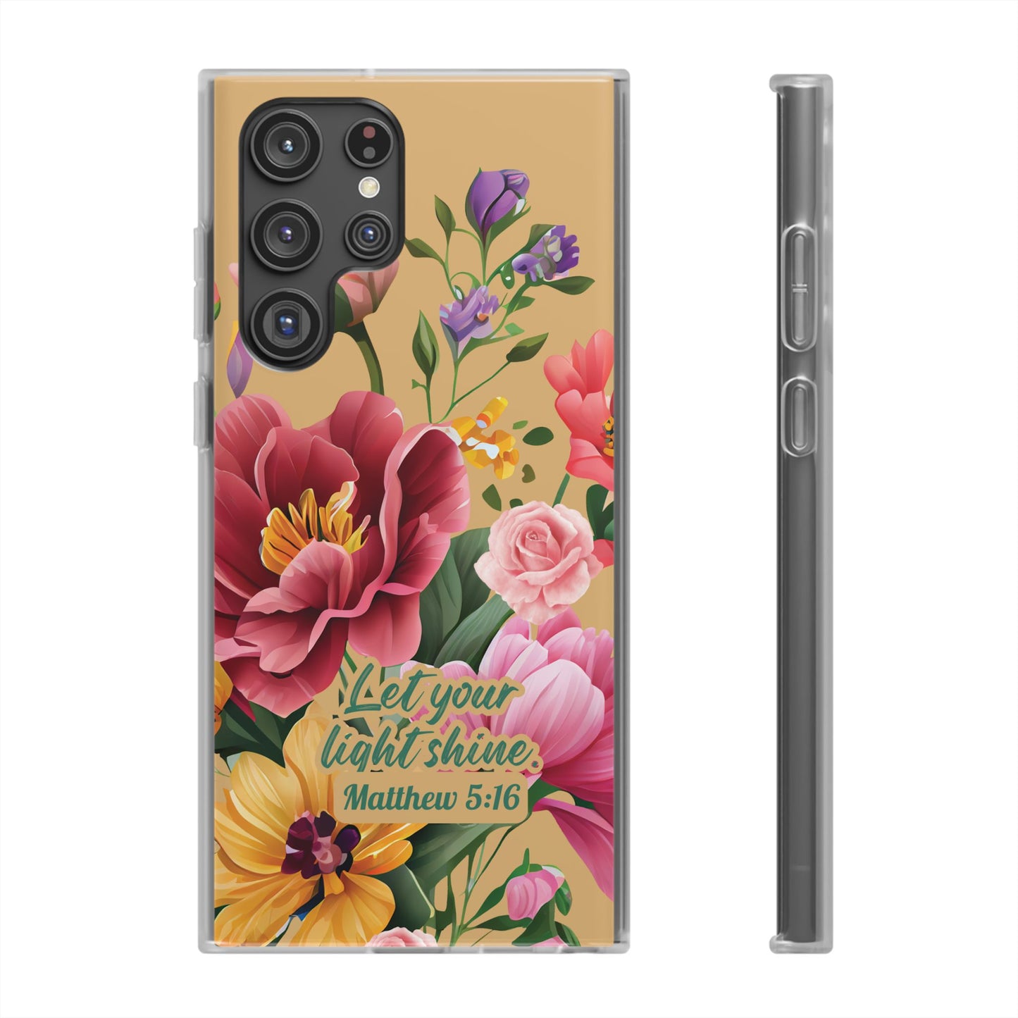 Floral Scripture Phone Case — "Let Your Light Shine" (Matthew 5:16) for iPhone and Samsung Cases.