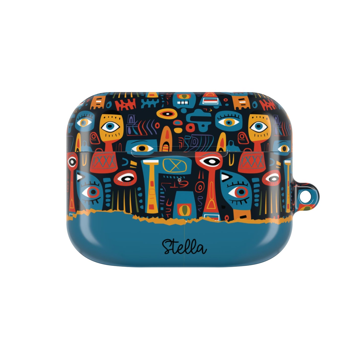 Personalized Abstract Eye Pattern AirPod Case — Colorful Tribal Graphic with Custom Text/Name