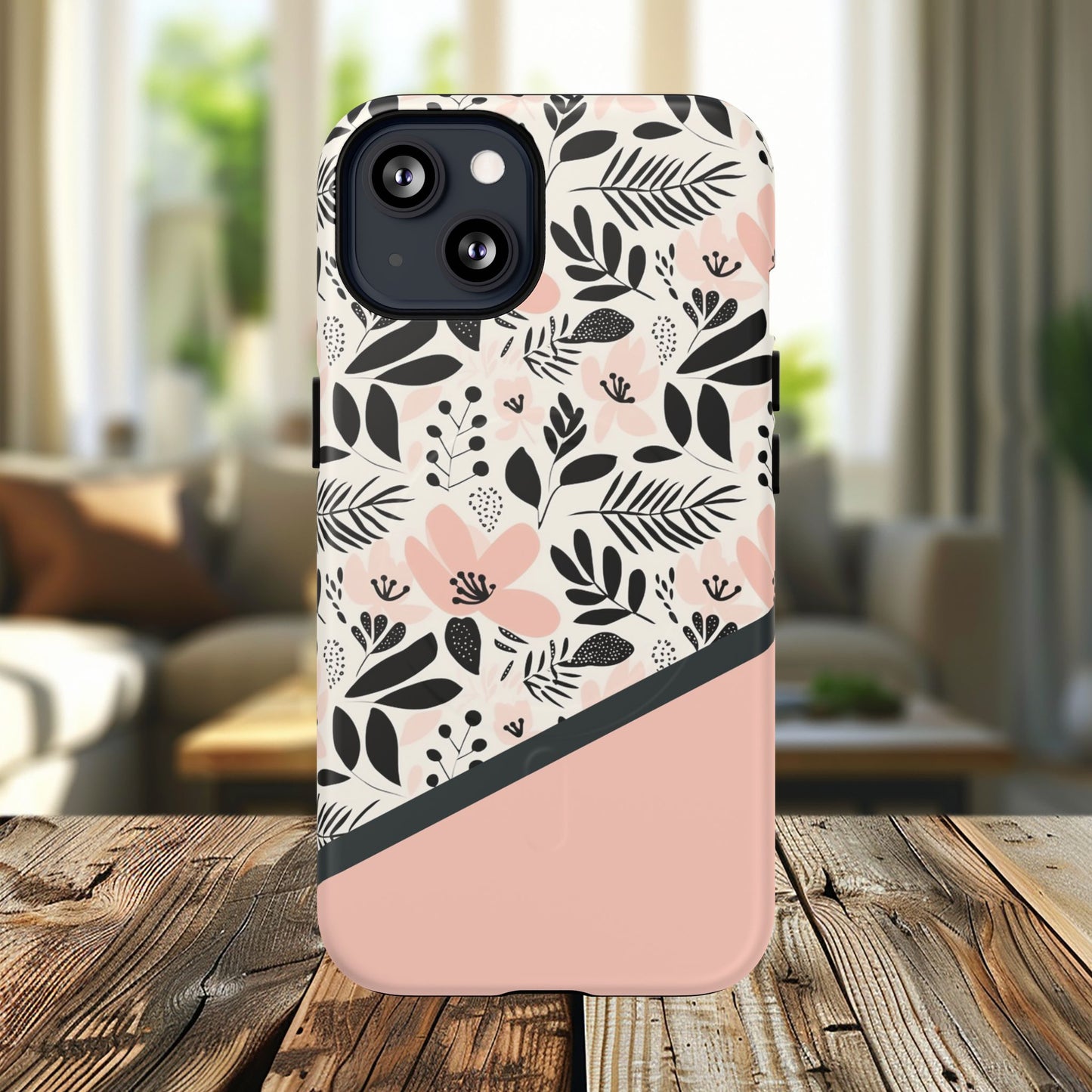 Personalized Floral Blush Garden Whisper Tough Magnetic MagSafe® iPhone® 13, 14, 15, 16, 17, Pro, Pro Max, Plus Cases (Custom Name).