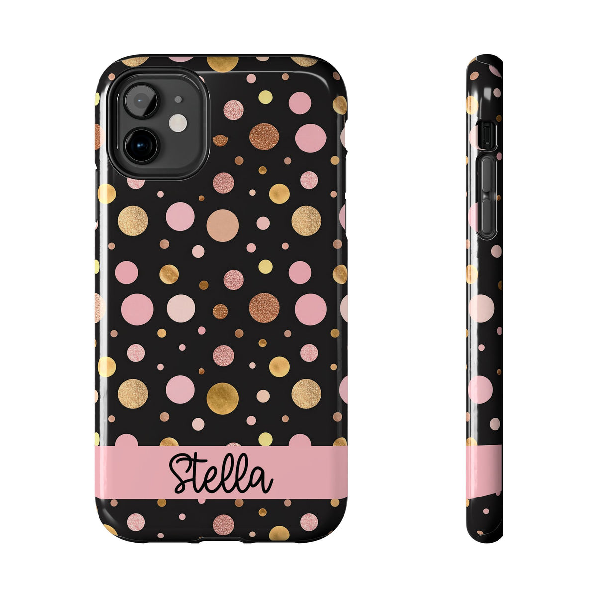 Personalized Gold & Pink Confetti Tough Phone Case — Glitter Dot Protective Phone Cover