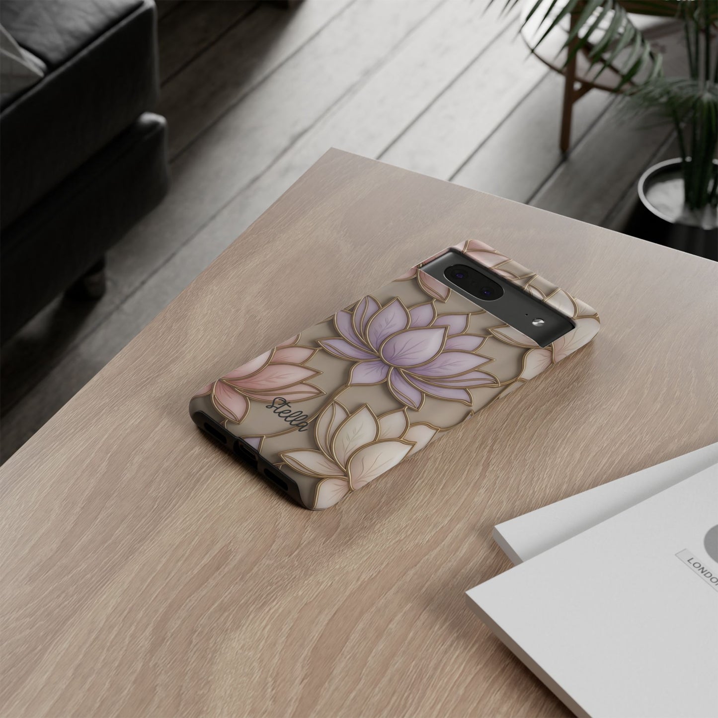 Personalized Lotus Floral Stained Glass Effect Tough Phone Case