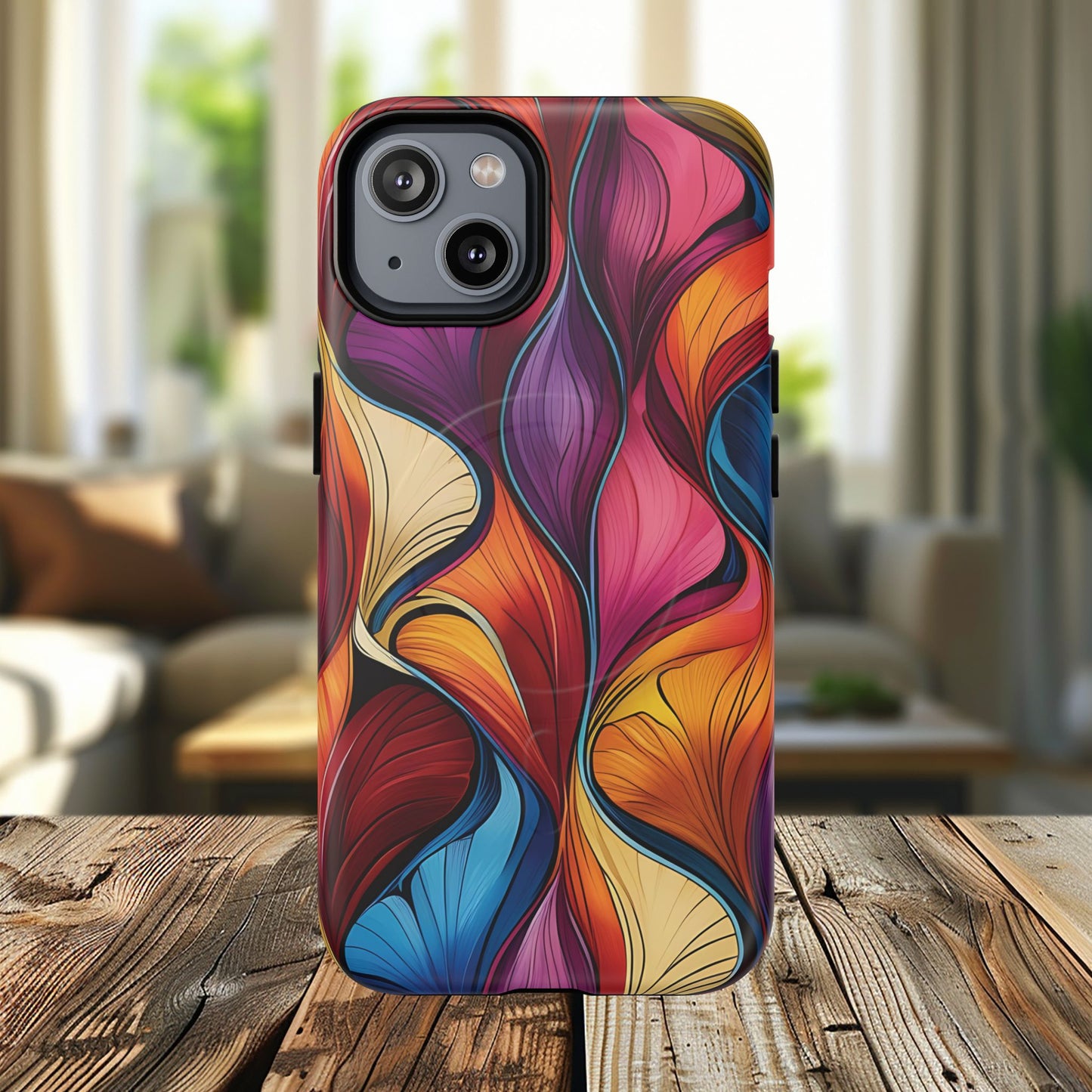 Vibrant Leaf Wave Tough Magnetic Phone Case, Vibrant Smartphone Cover, Unique Protective Case for Gifts, Phone Accessories, Trendy Design