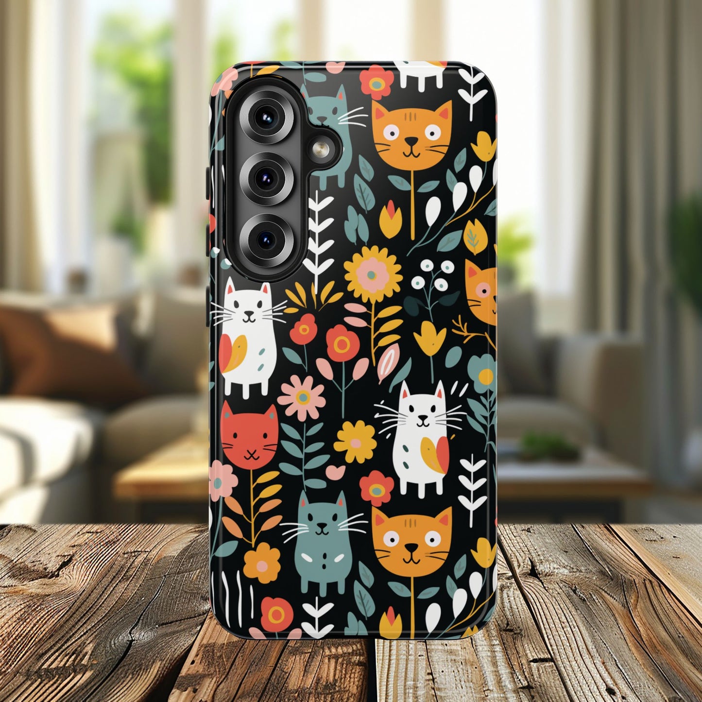 Whimsical Feline Garden iPhone and Samsung Tough Phone Cases,