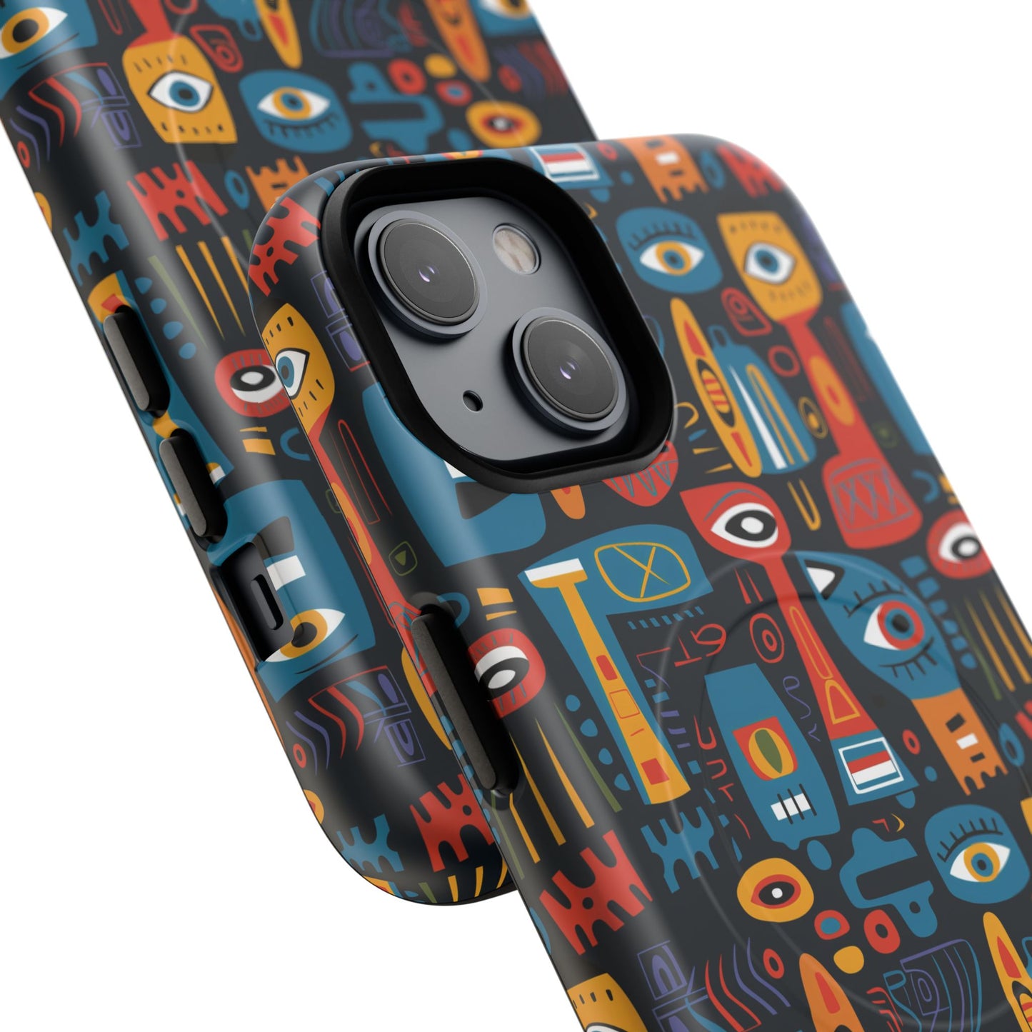 Urban Totem Vibe Tough iPhone Magnetic Case, Colorful Bohemian Art, Unique Gift for Him/Her, Holiday Accessory, iPhone Protection, MagSafe iPhone Case.