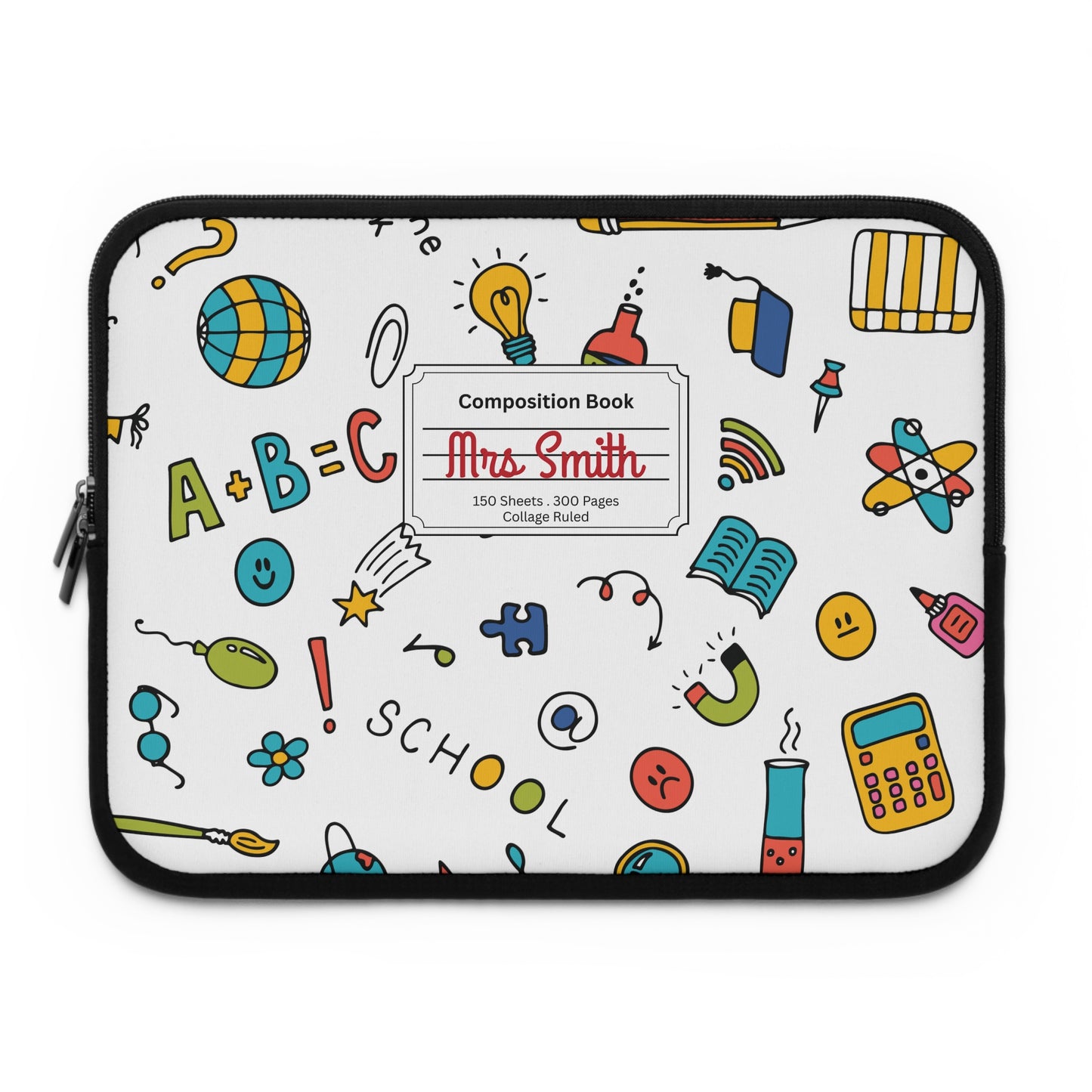 Personalized Classroom Couture Laptop Sleeve with Composition Book Inspired Design, Customizable Tech Case, School Supplies, Gift for Students, College Essentials, Back to School