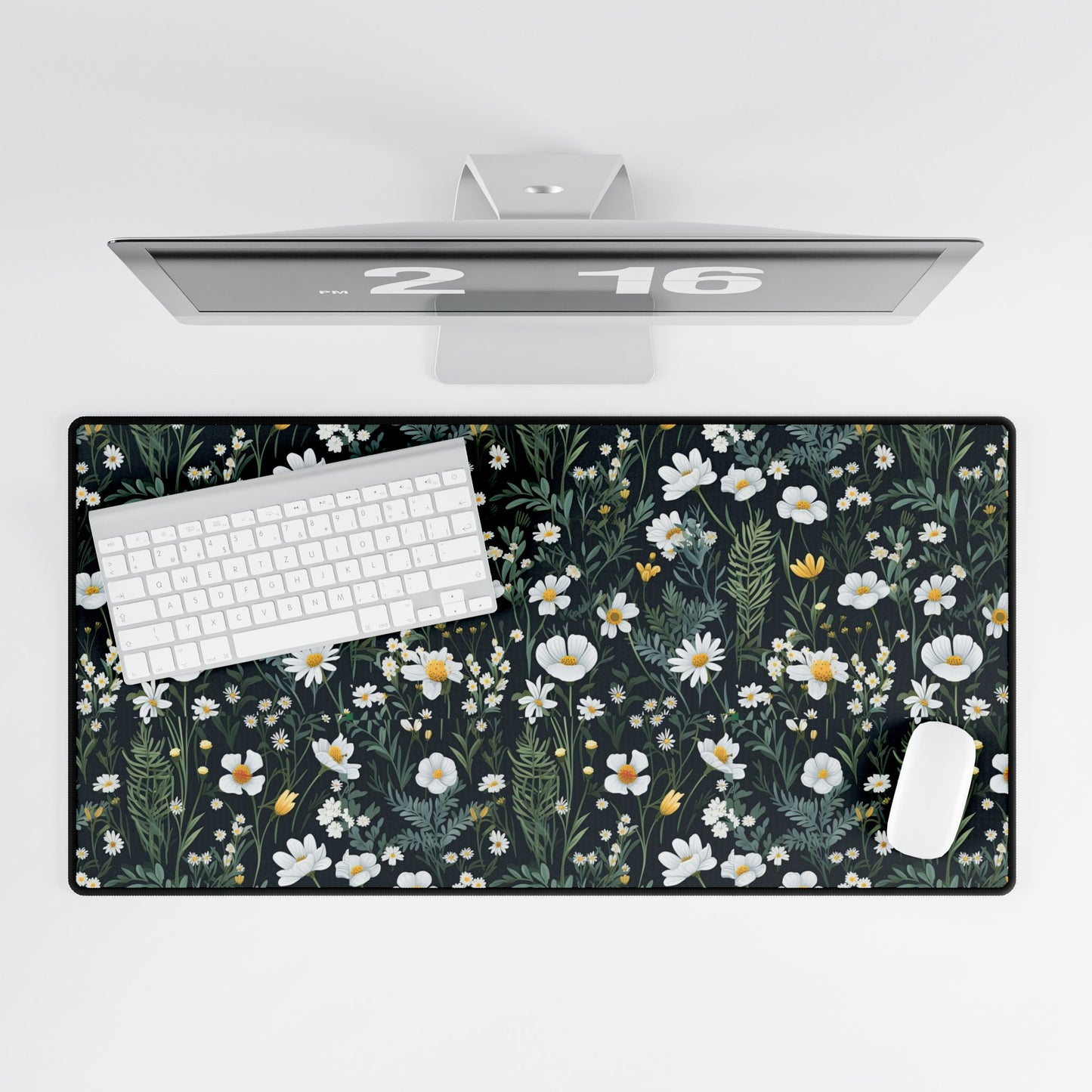 Daisy Delight Floral Desk Mat - Elegant Office Decor for Home & Work.