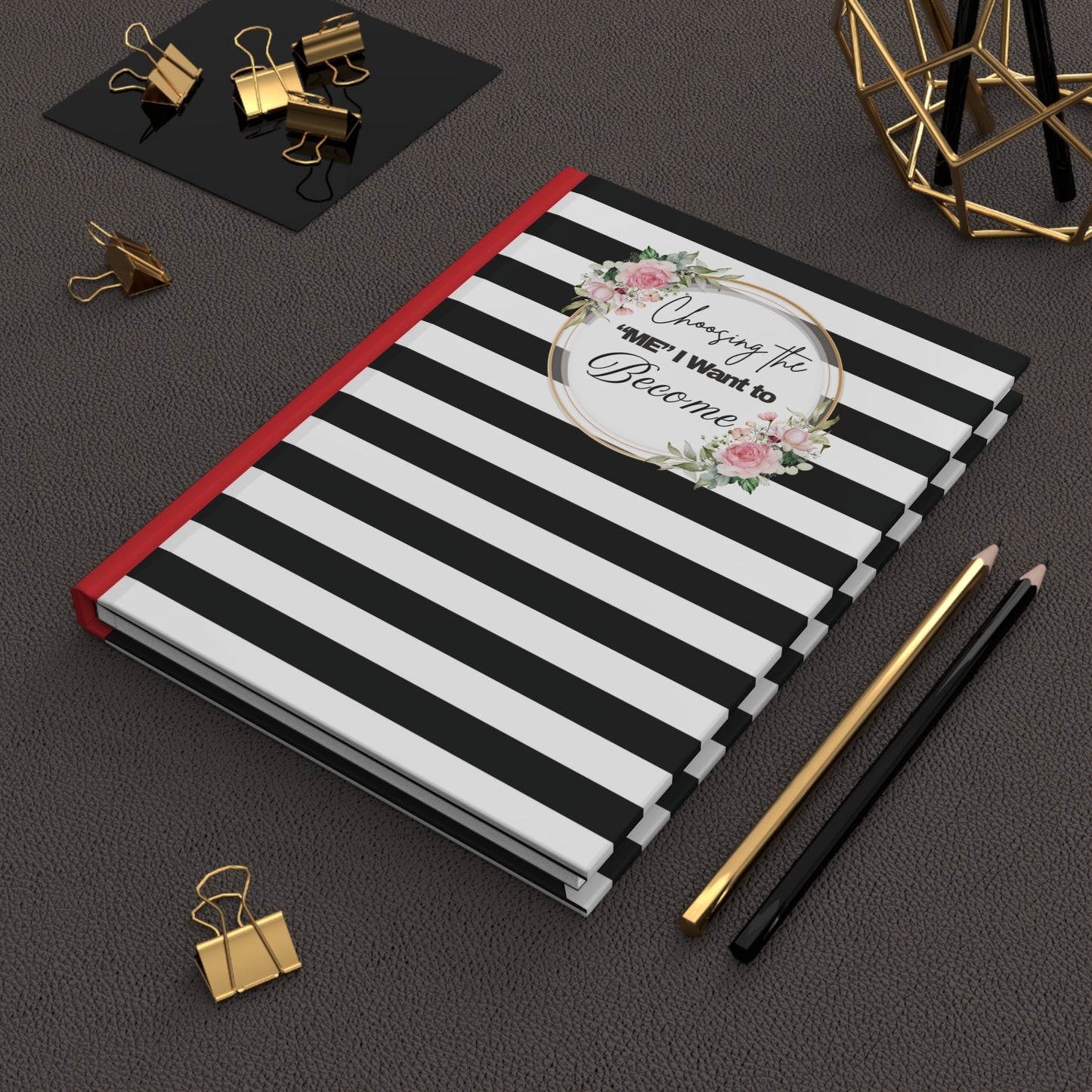 Motivational Hardcover Journal, Elegant Striped Notebook, Goal Setting Planner, Self-Improvement Diary, Gift for Women